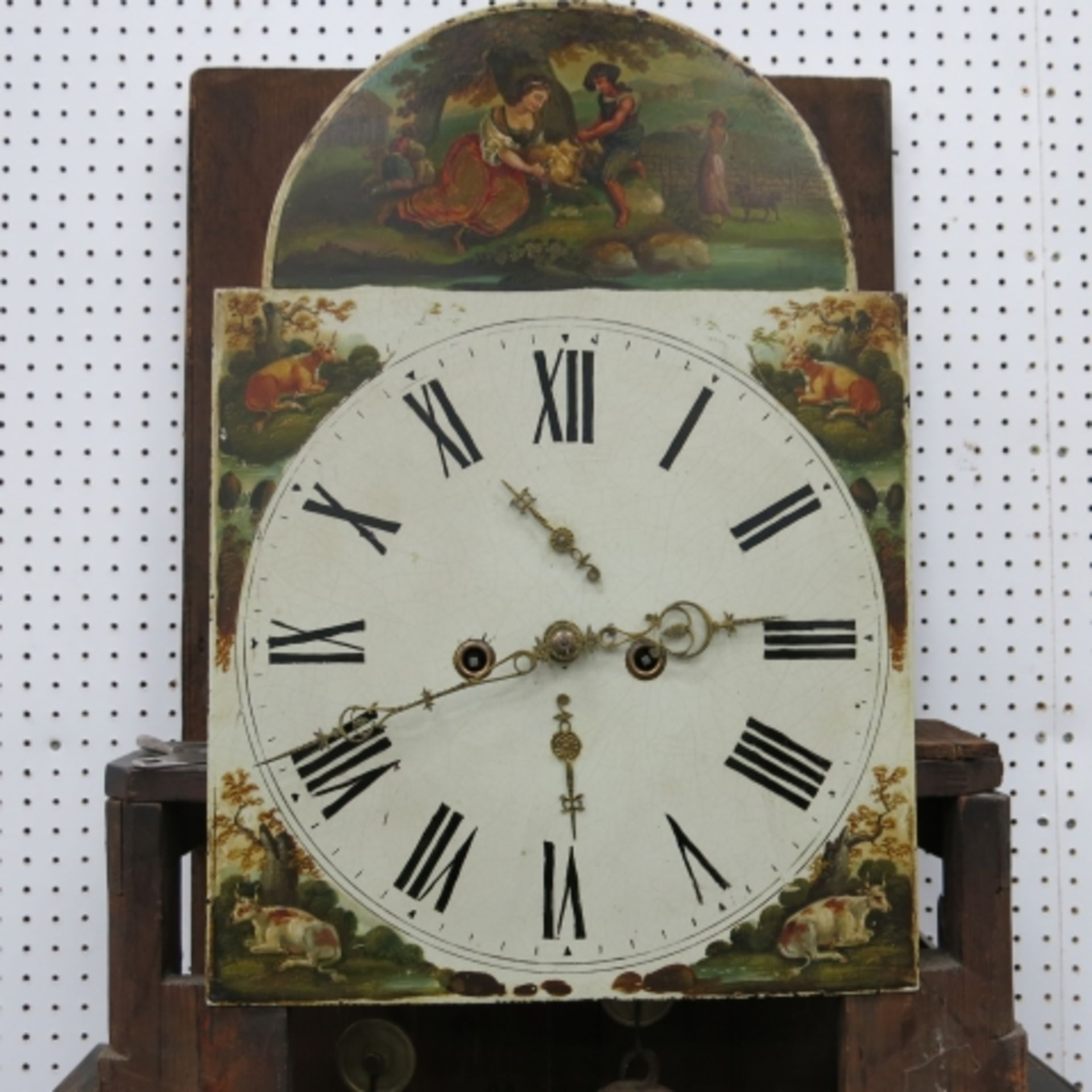 A large 19th century oak and mahogany longcase clock with unsigned painted dial and eight day - Image 3 of 16