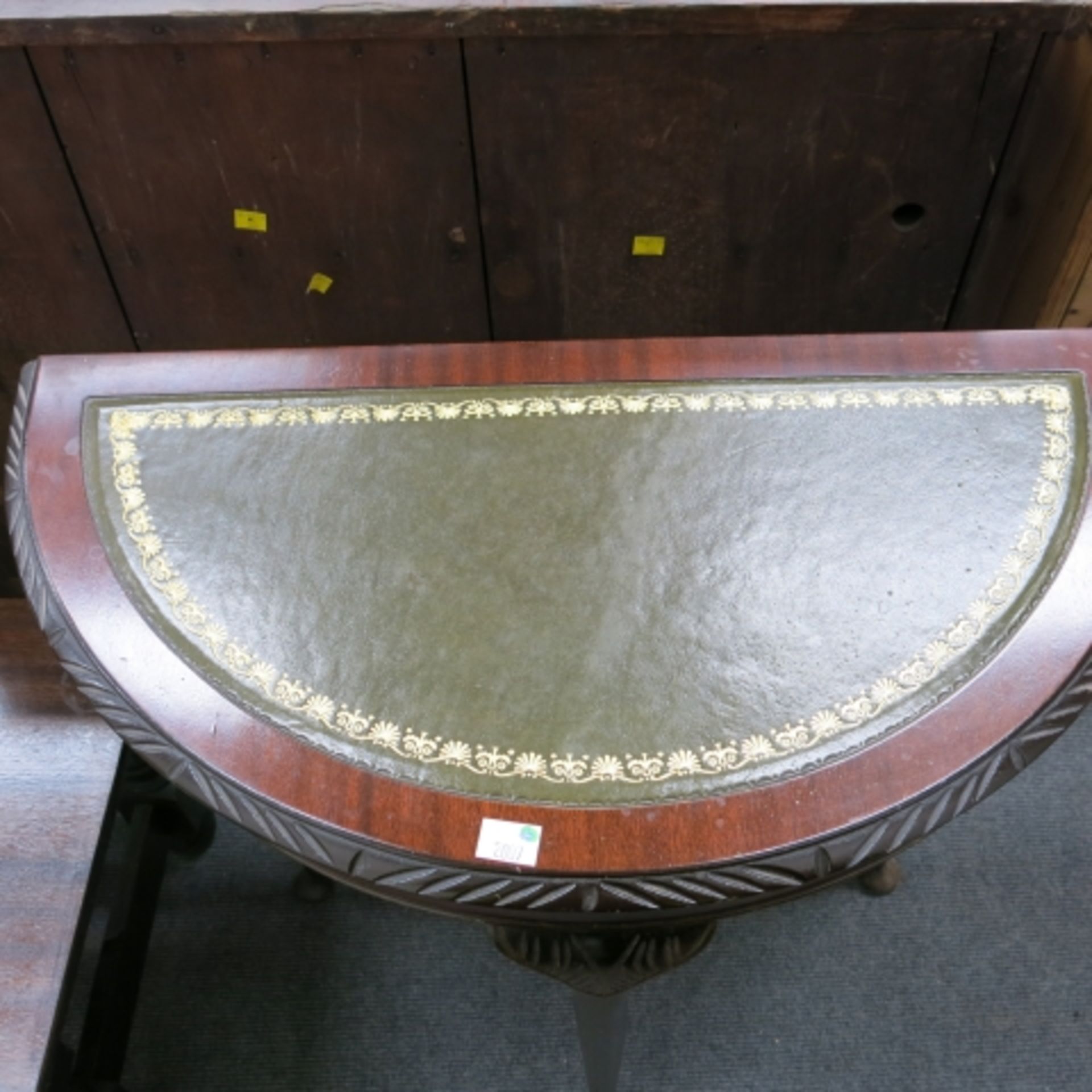 Reproduction mahogany leather top half moon hall table and a rectangular coffee table (2) (est. £ - Image 3 of 5