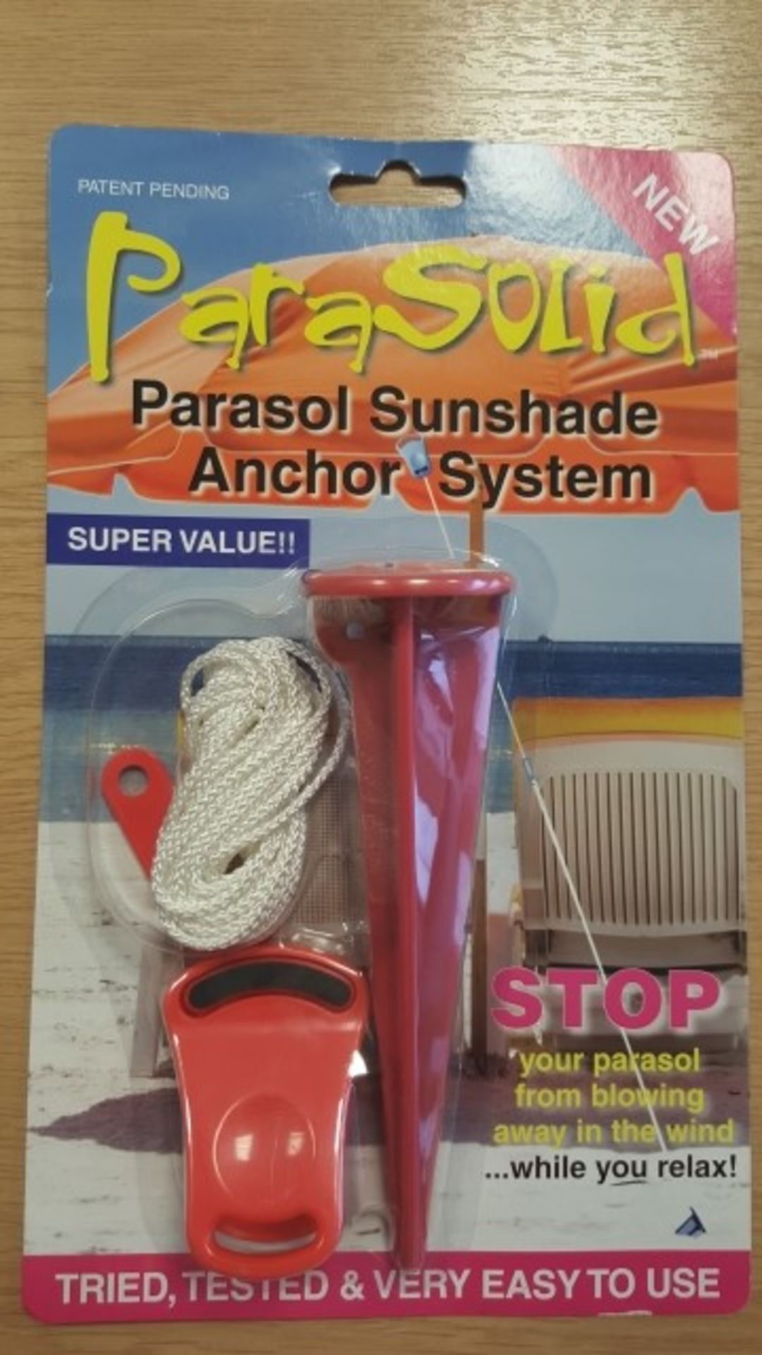 Approx 500 'Parasolid' Parasol Sunshade Anchor System in blister packs. Stock return form WH Smith -