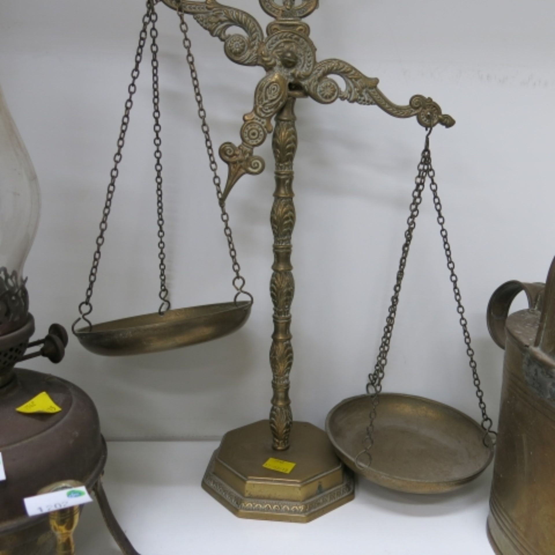 A Collection of Brassware Items and Others to include Large Plant Pot Holder, Scales, Miniature - Image 5 of 7