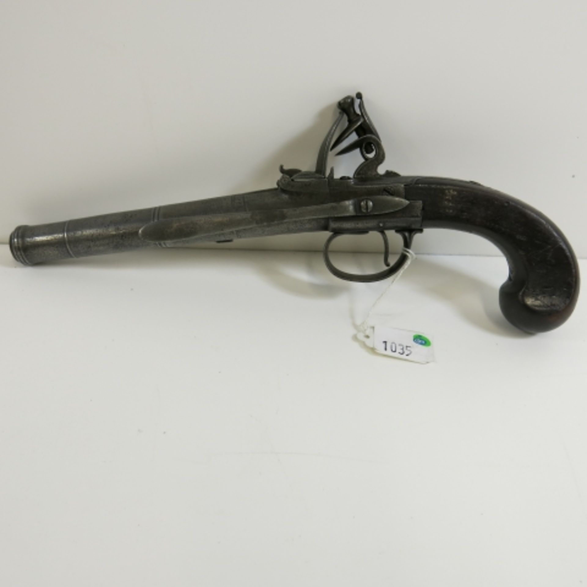 Clarkson Naval Officers Gun, a Flintlocked Boxlock cannon barrelled pistol 11½'' overall and a