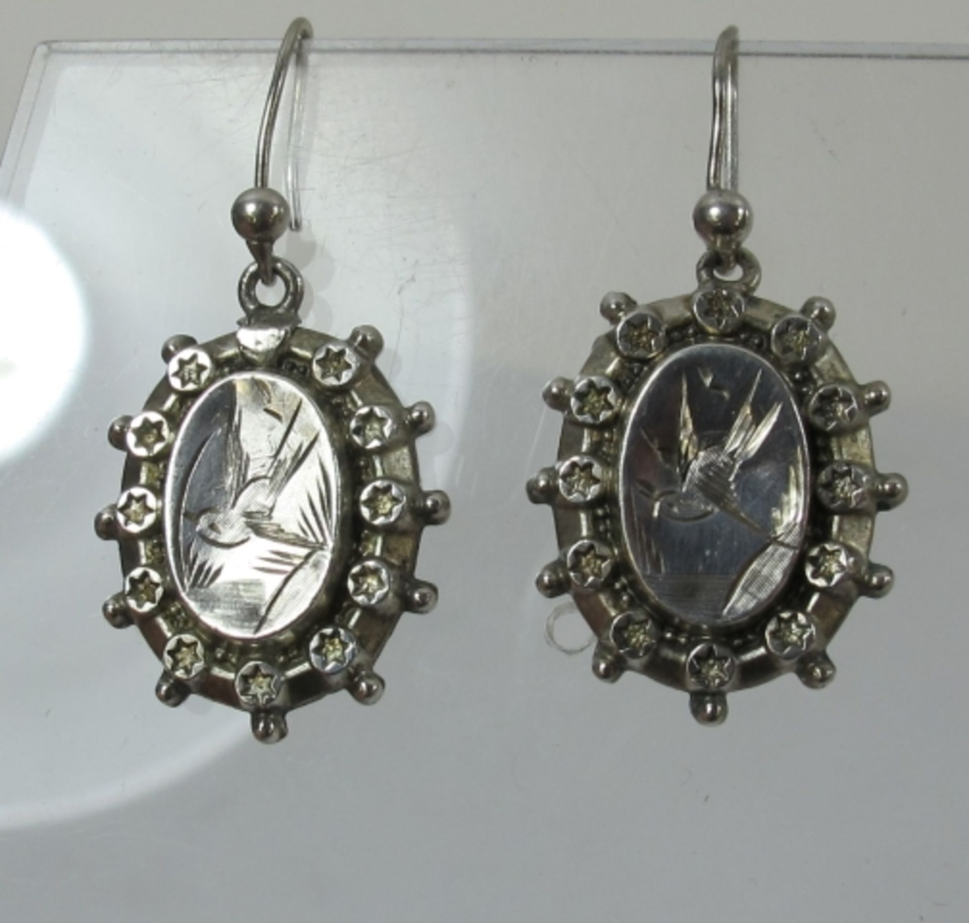 Pair of Victorian Silver (1881) aesthetic design earrings (est. £30 - £60) - Image 2 of 2