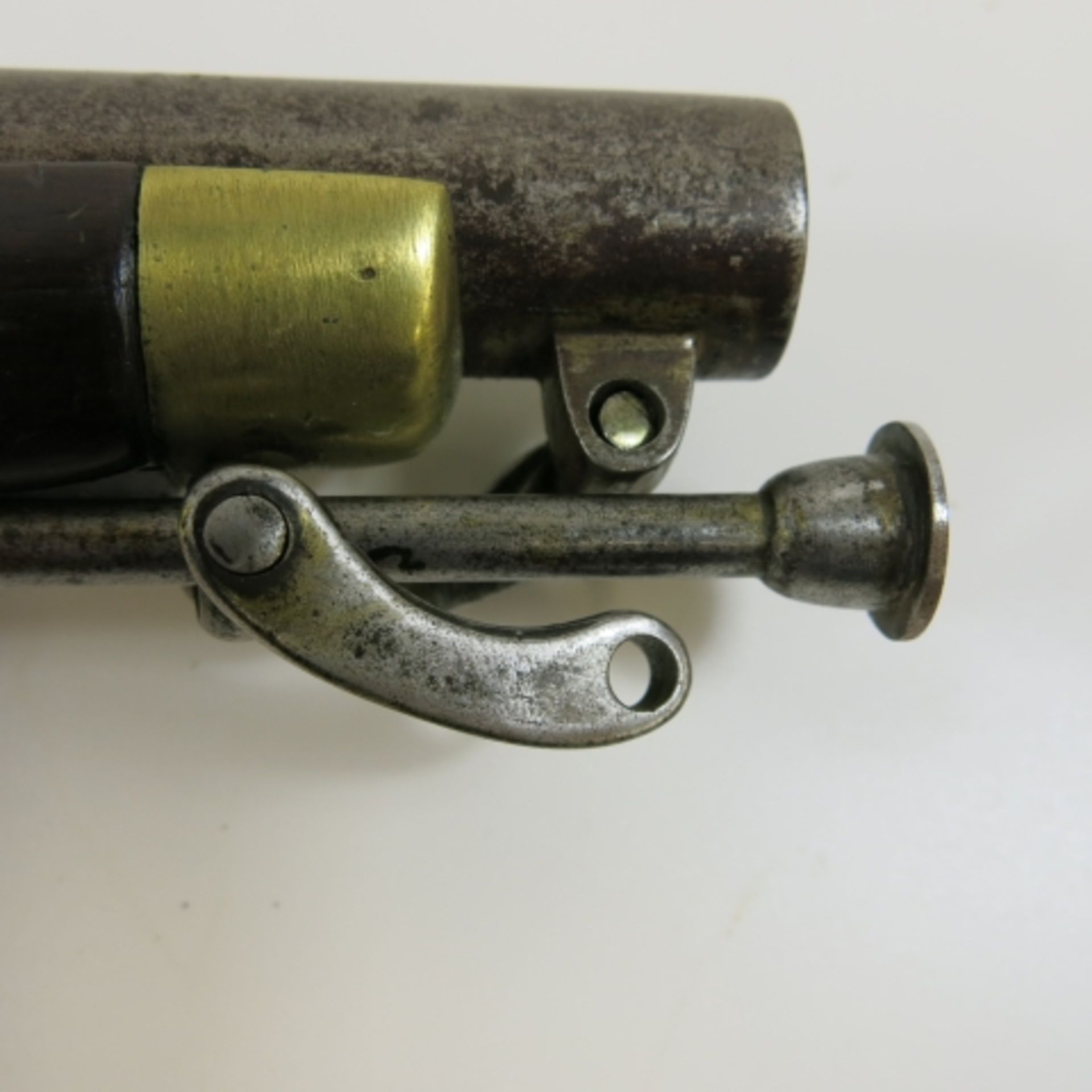 A Flintlock Pistol Newland Birmingham. 1 -75 caliber smooth bore pistol with steel stirrup ramrod - Image 2 of 3