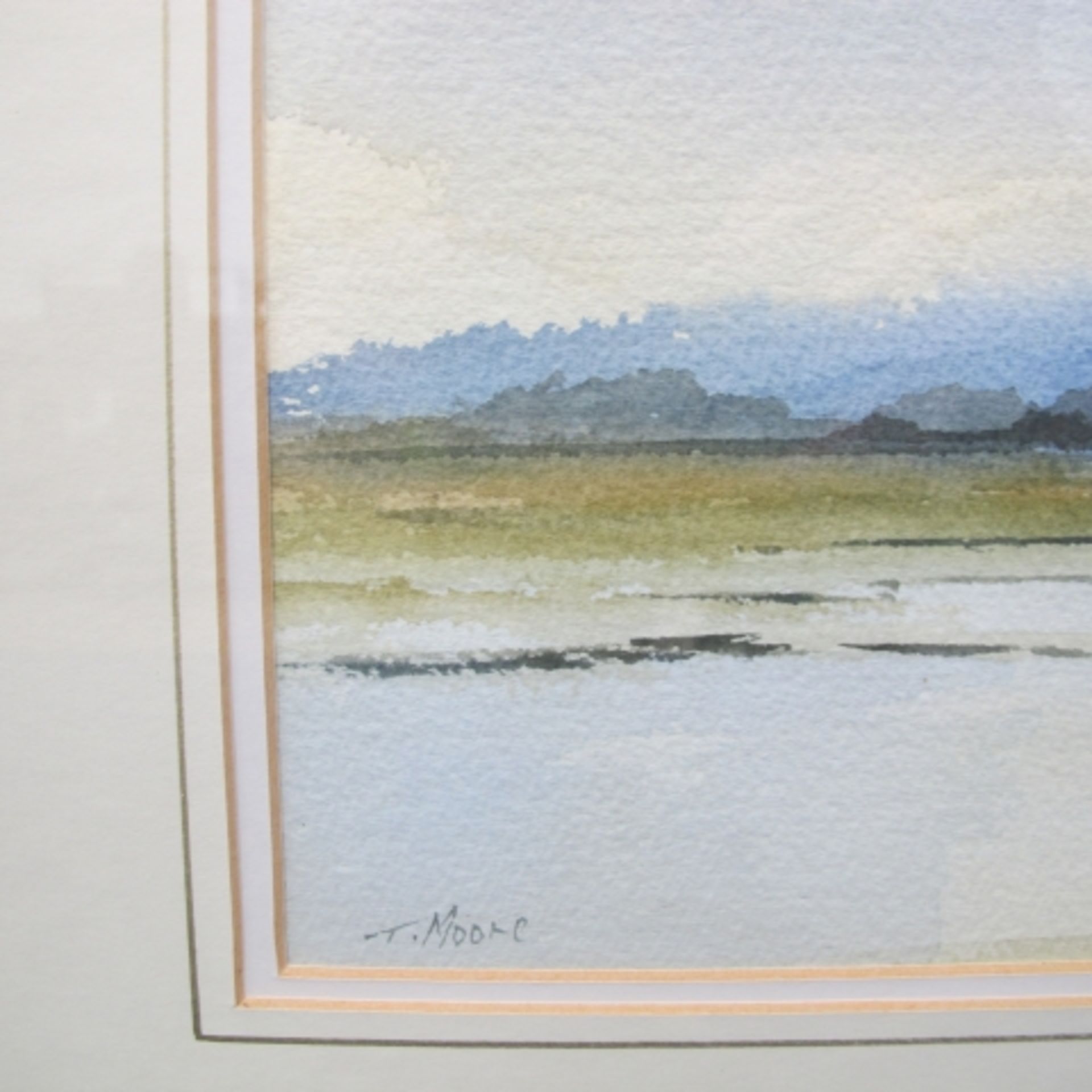 Two Watercolours - A Distant Church by T. Moore (35cm x 24cm) and a Couple Before Two Church - Image 3 of 4