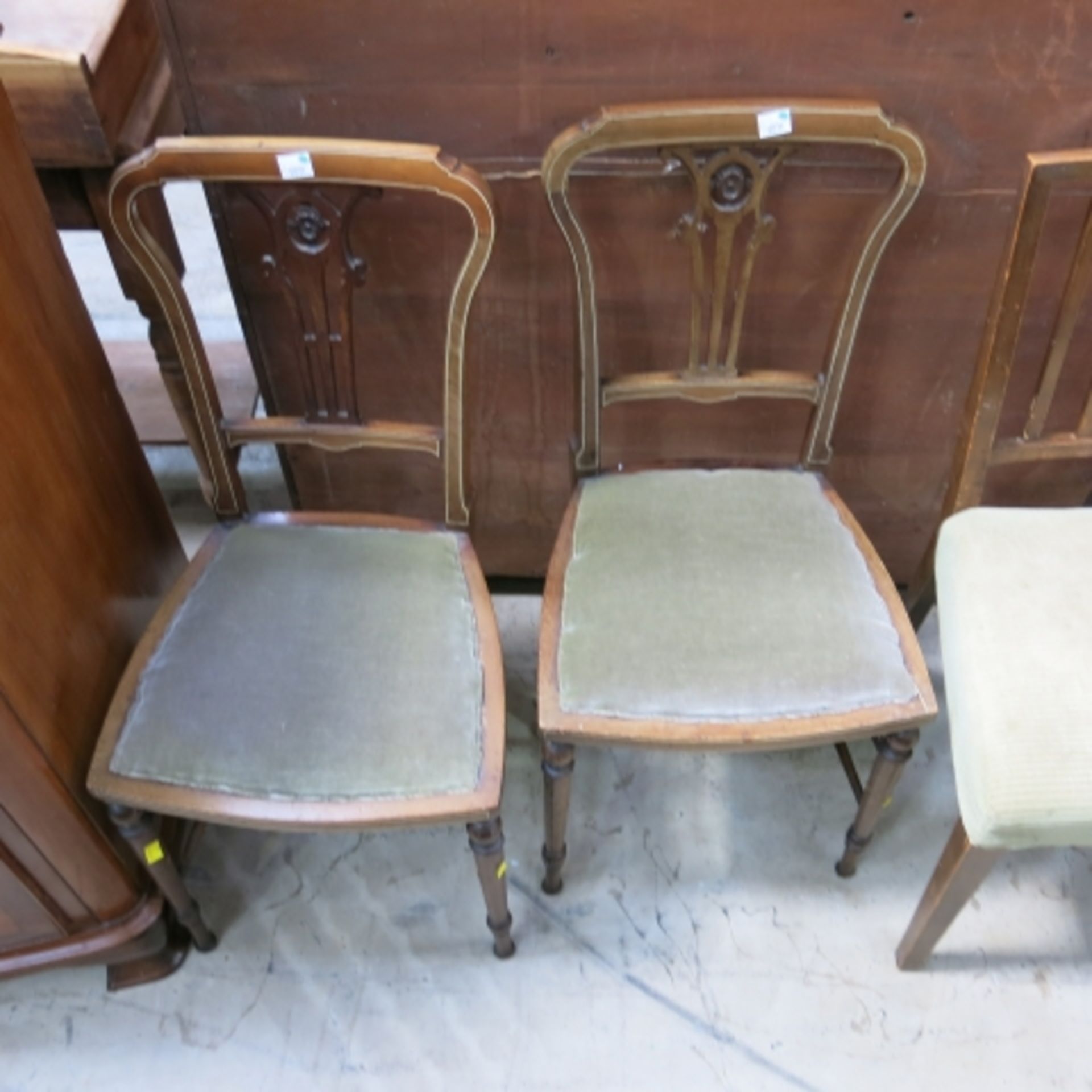 A pair of late Victorian inlaid mahogany single chairs together with a set of eight railback - Image 6 of 6