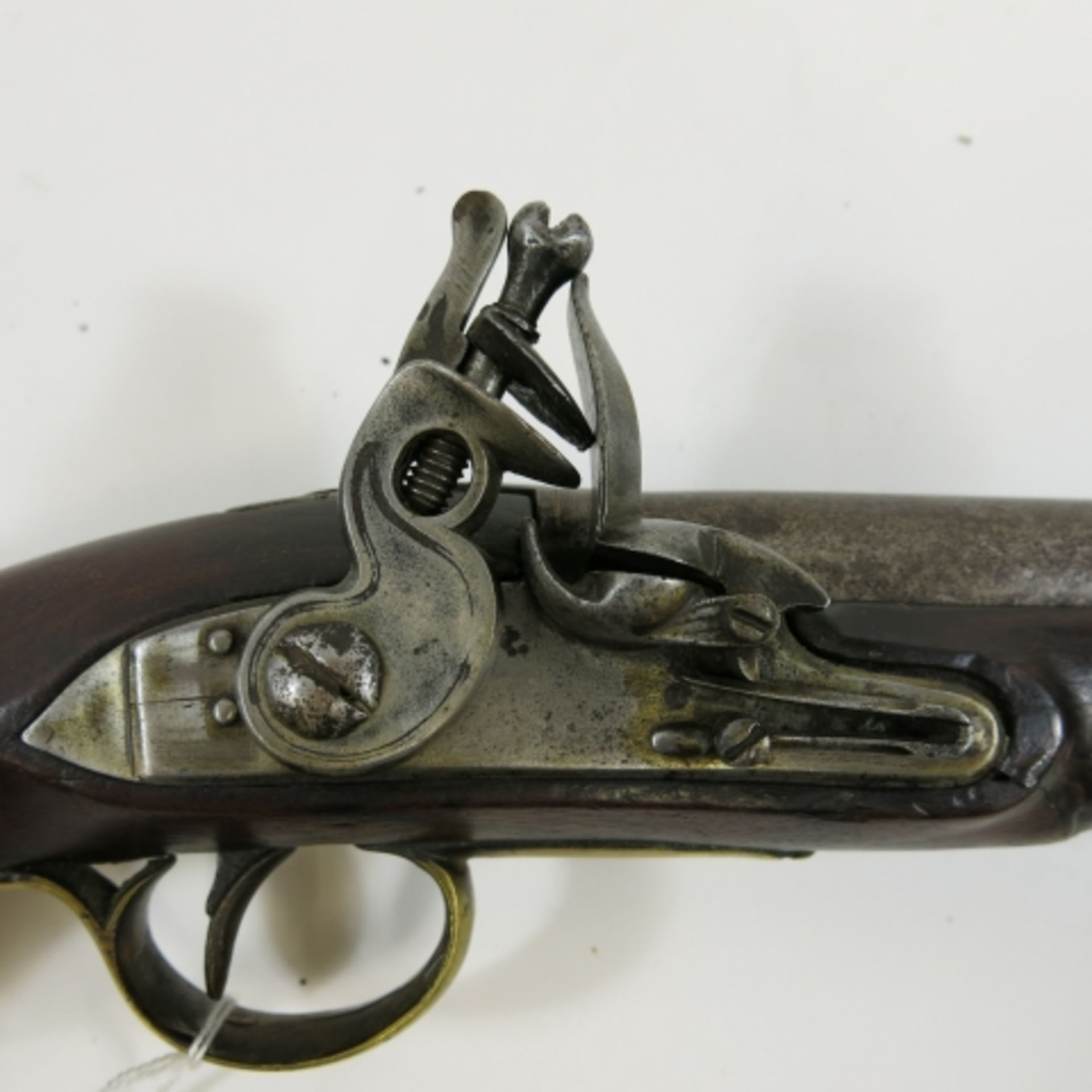 A Flintlock Pistol Newland Birmingham. 1 -75 caliber smooth bore pistol with steel stirrup ramrod - Image 3 of 3