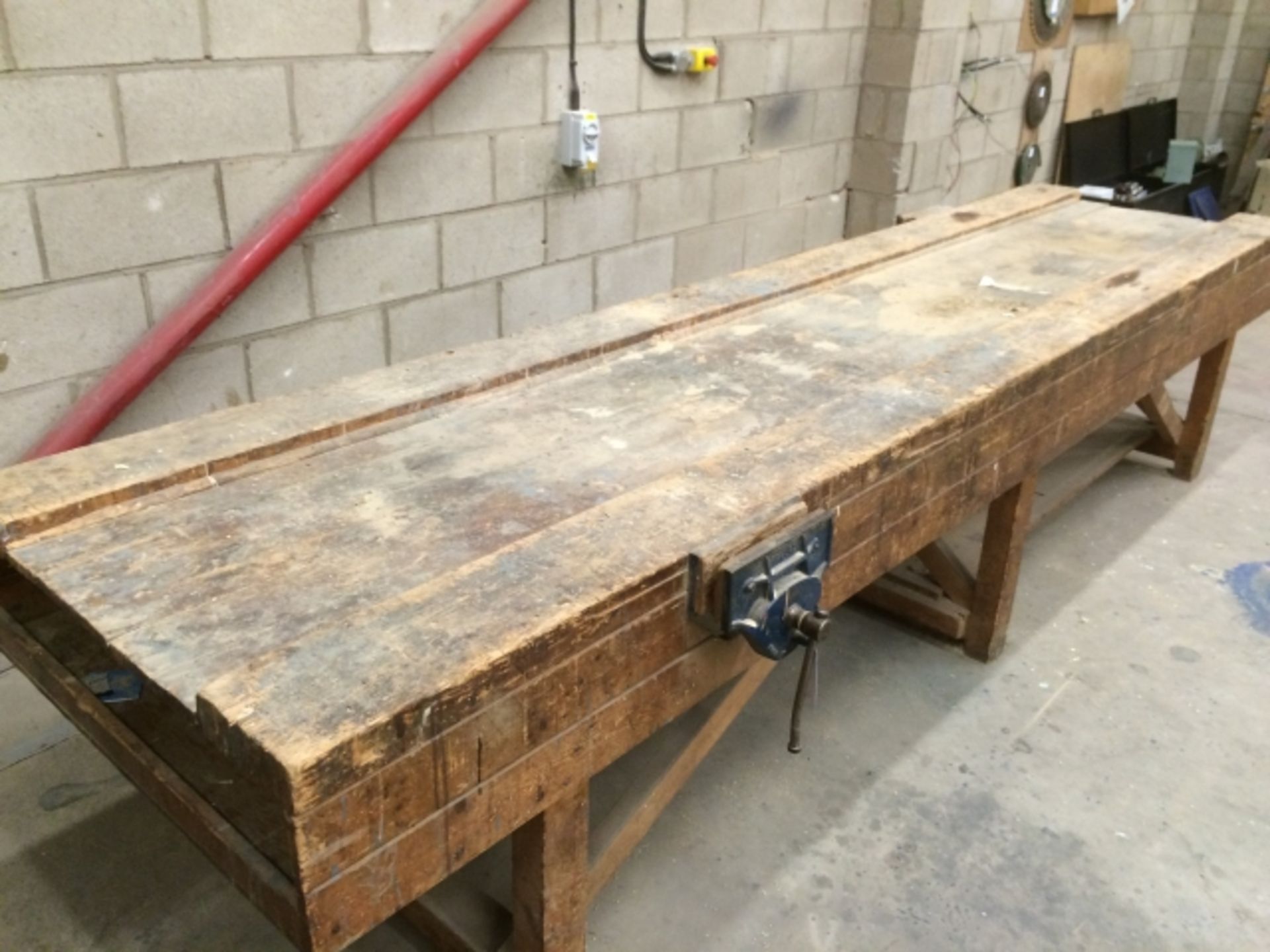 * Wooden Workbench fitted with 2 x Joiners Vices (3.95 - 0.95m). This lot is located at the former