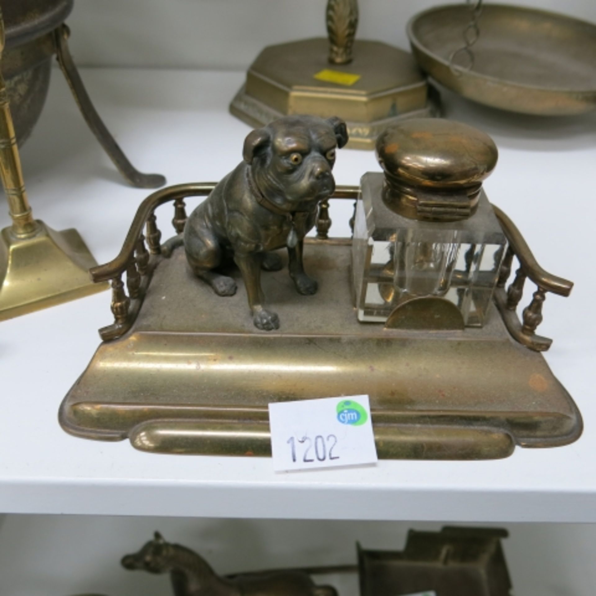 A Collection of Brassware Items and Others to include Large Plant Pot Holder, Scales, Miniature - Image 3 of 7