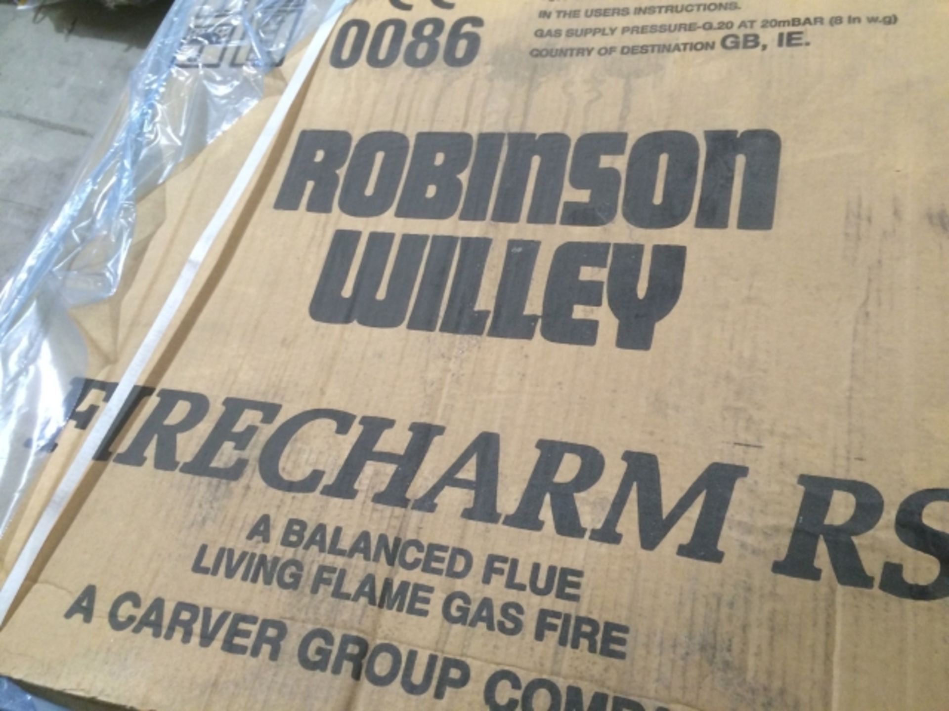 * 2 x Robinson Willey Firecharm Balanced Flue Living Flame Gas Fires and a Charnwood Mahogany Fire