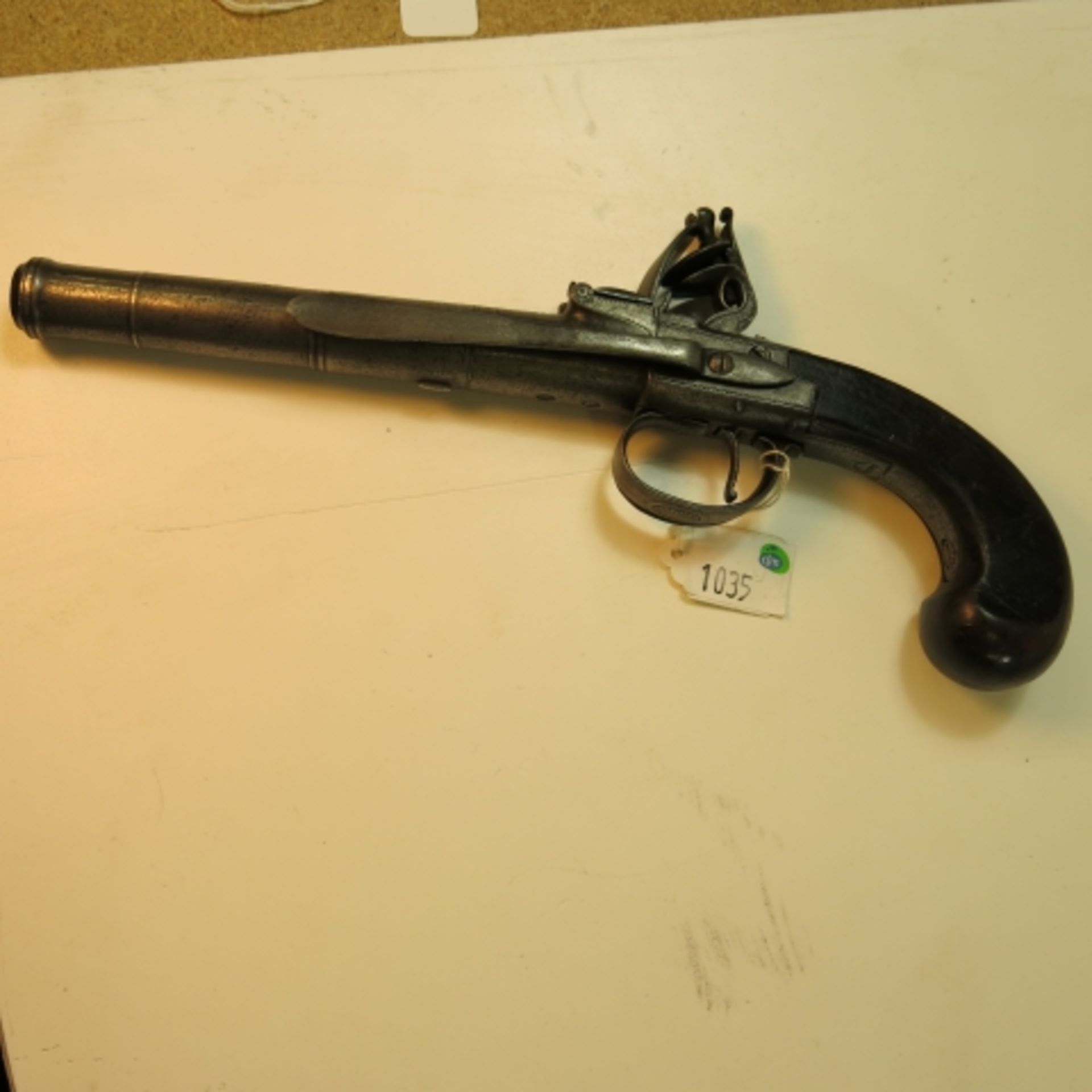 Clarkson Naval Officers Gun, a Flintlocked Boxlock cannon barrelled pistol 11½'' overall and a - Image 4 of 7