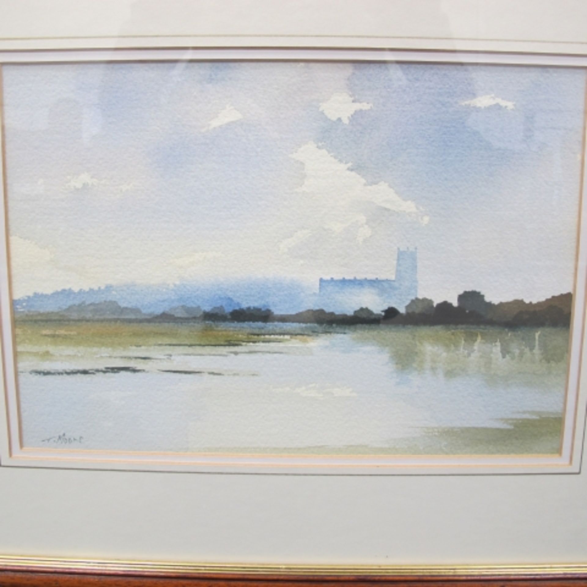 Two Watercolours - A Distant Church by T. Moore (35cm x 24cm) and a Couple Before Two Church - Image 2 of 4