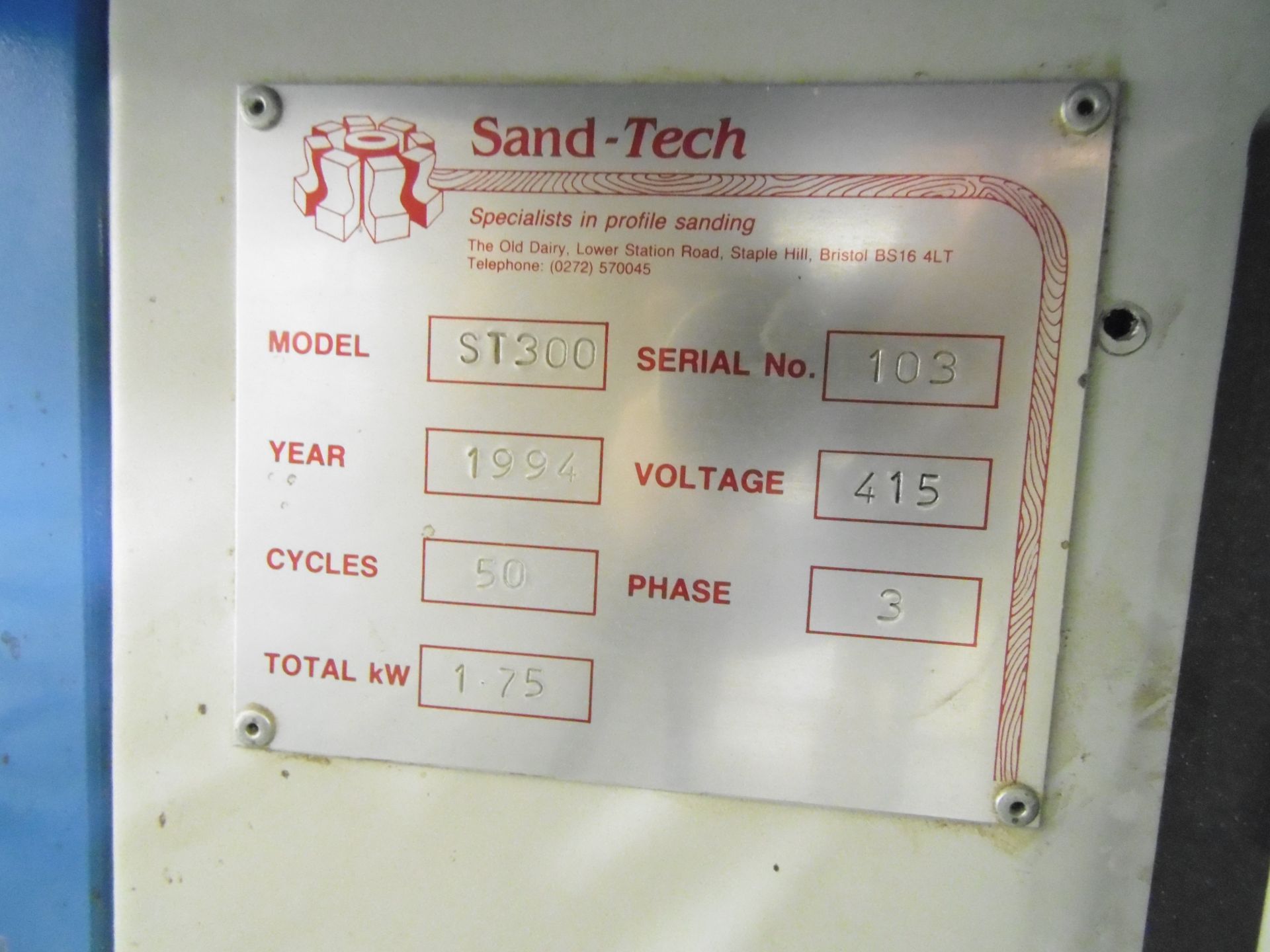 * 1994 Sand-Tech Model ST300 Profile Edge Sander; 3 Phase; Serial No 103, C/W Large Qty of Sanding - Image 4 of 4