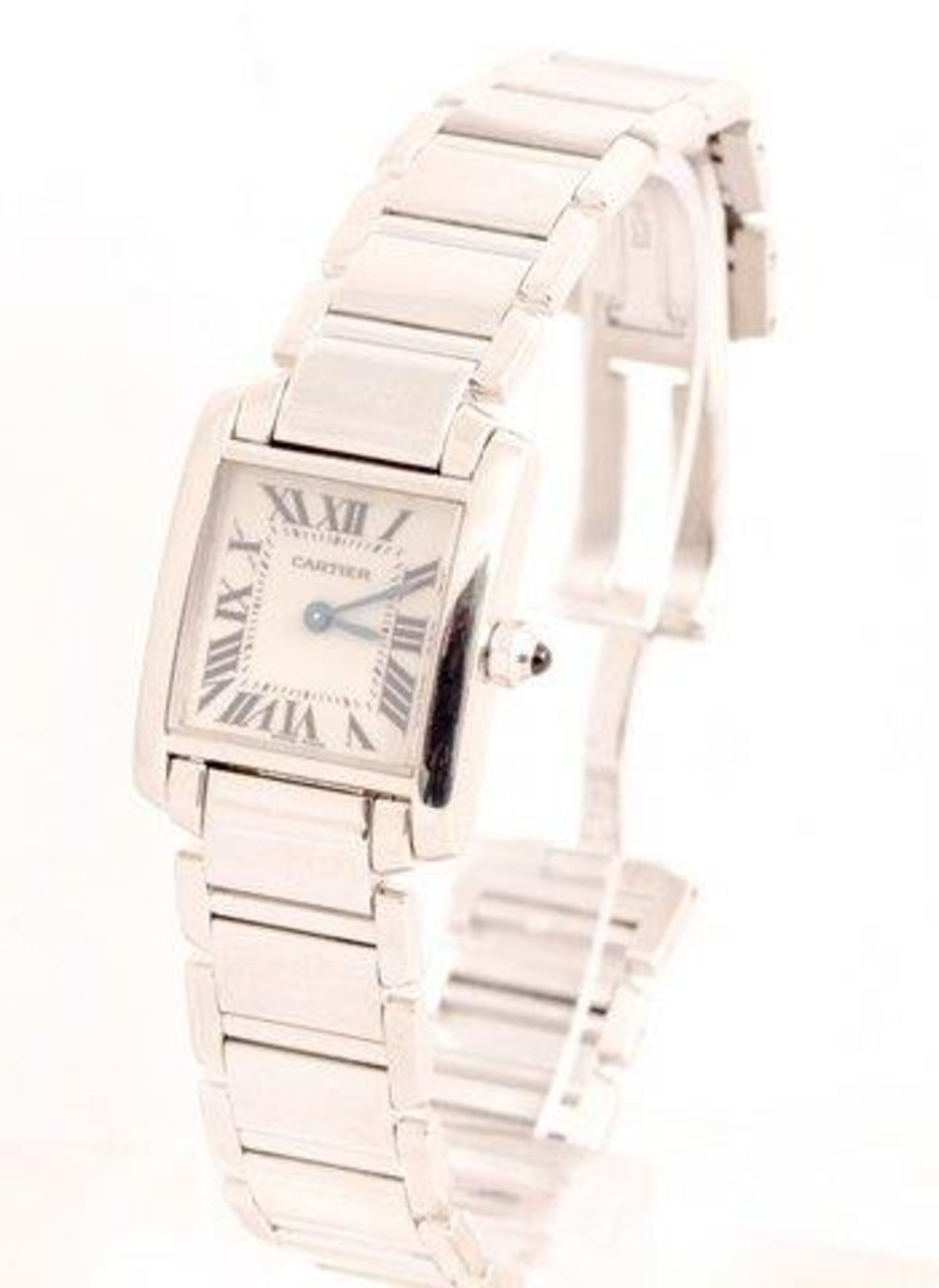 Cartier Tank Francaise Ladies 18ct White Gold 75GM Watch and Bracelet. Watch features a cream - Image 4 of 4