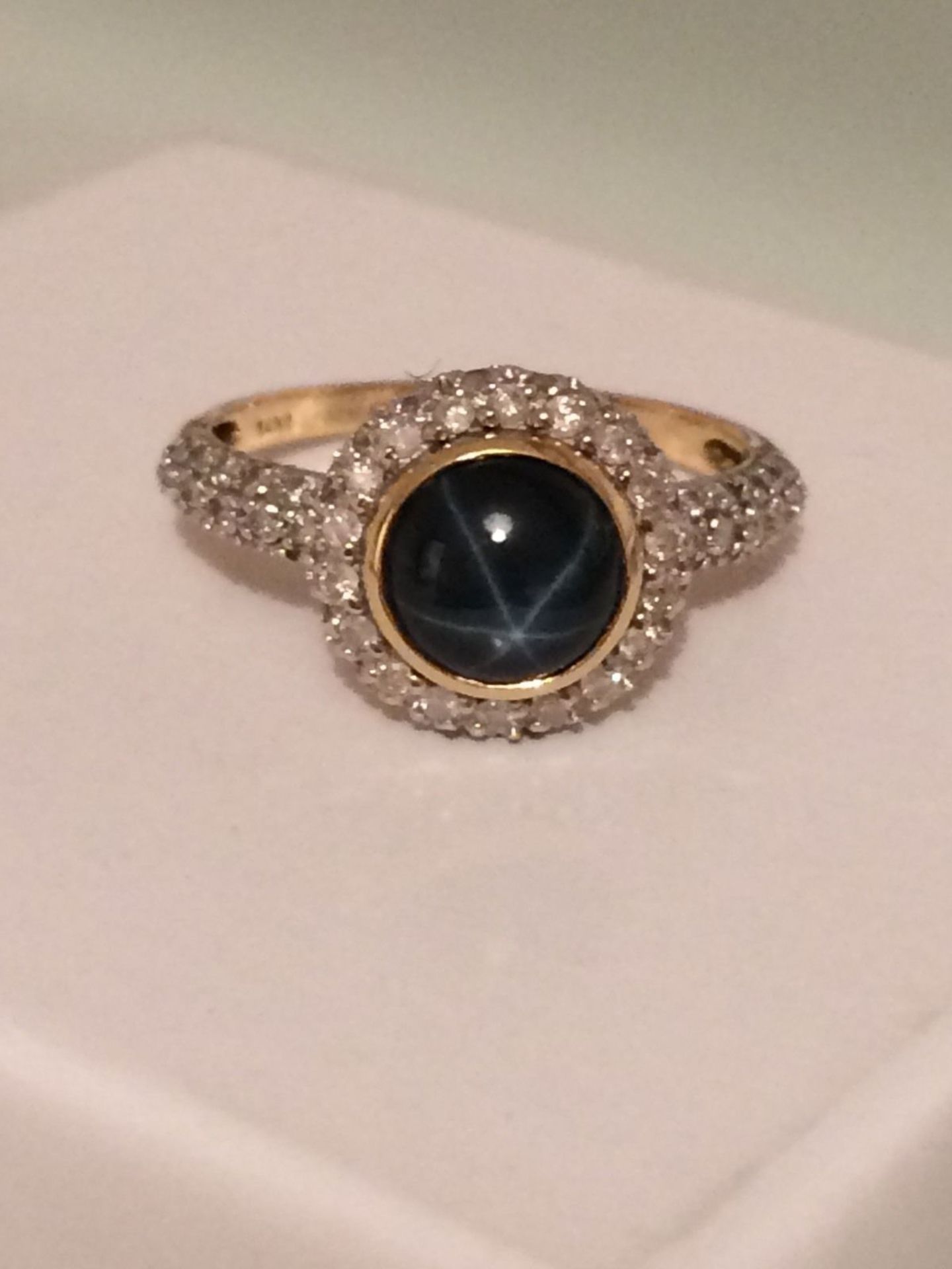 Blue Star Sapphire & Diamond 14k yellow gold Ring