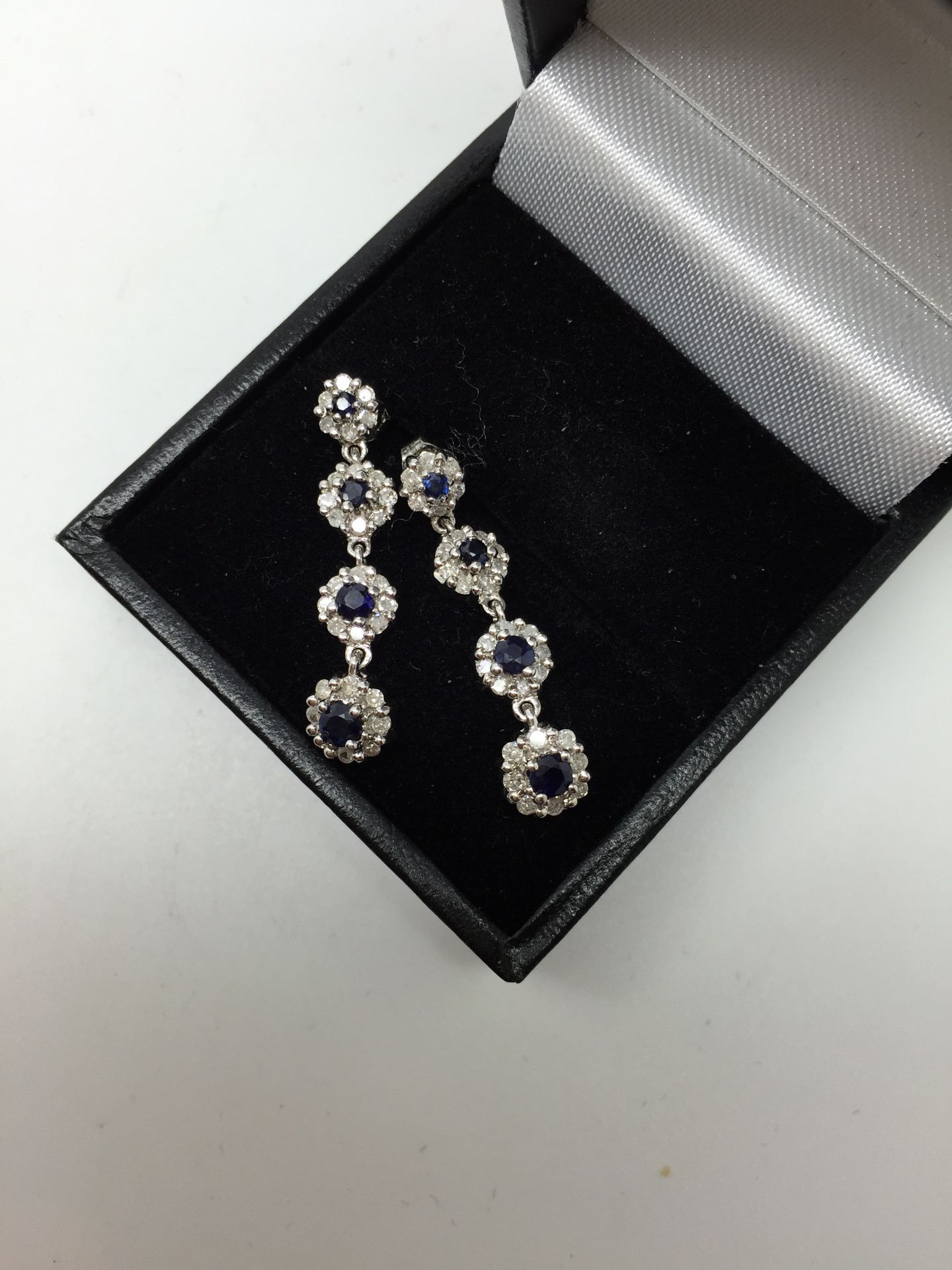 BEAUTIFUL SAPPHIRE & DIAMOND DROP EARRINGS 9ct GOLD - Image 4 of 4