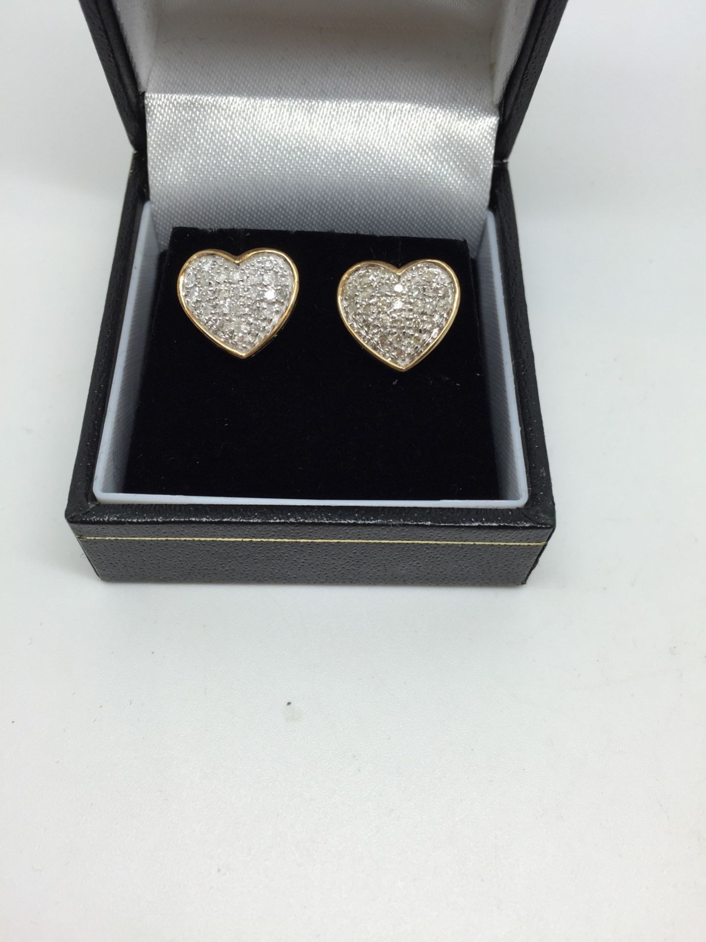 9ct GOLD 50 POINT 1/2ct DIAMOND HEART CLUSTER EARRINGS