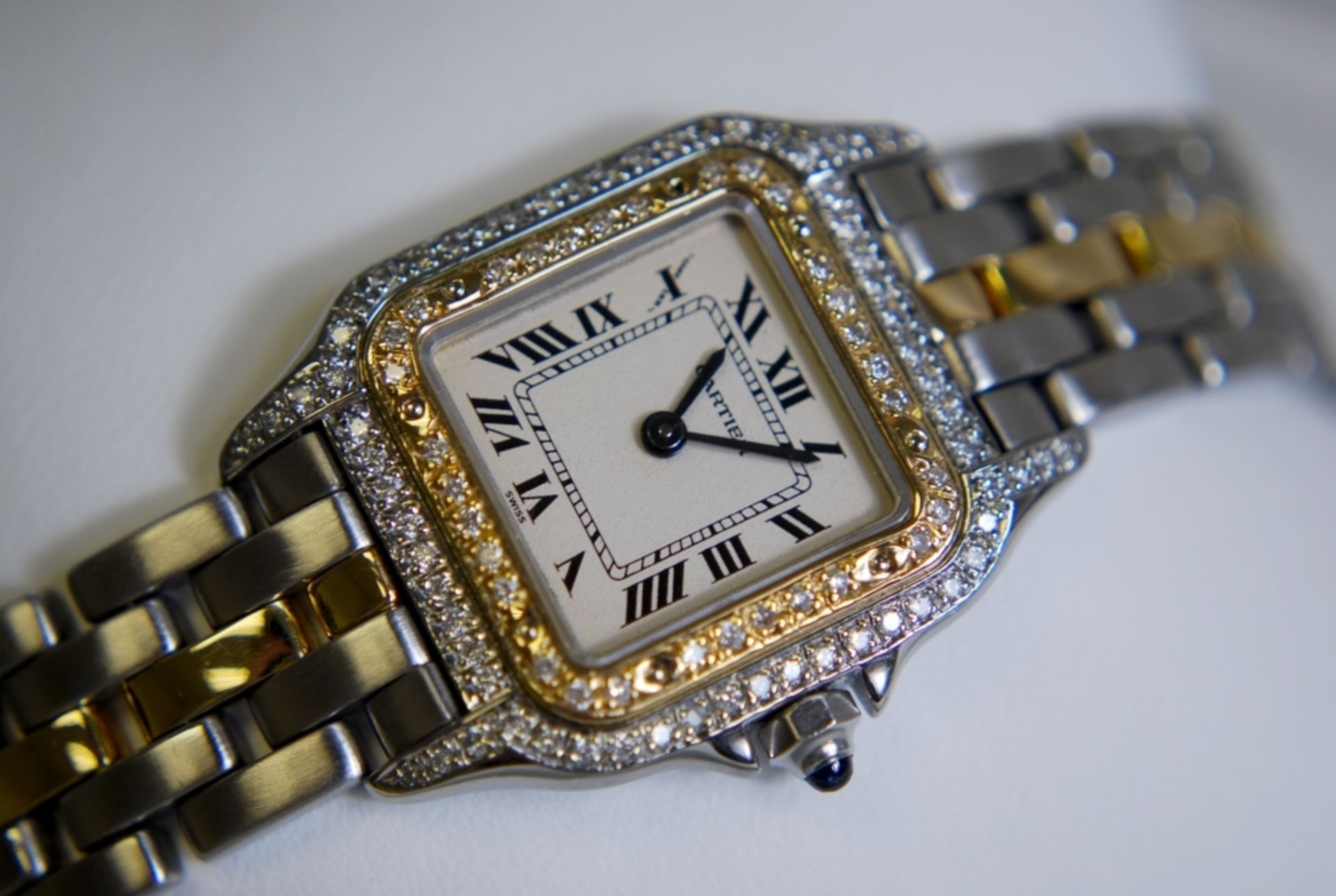 *3ct VS Diamond Encrusted* 18K & Steel Cartier Watch (Ladies) - Stunning Condition