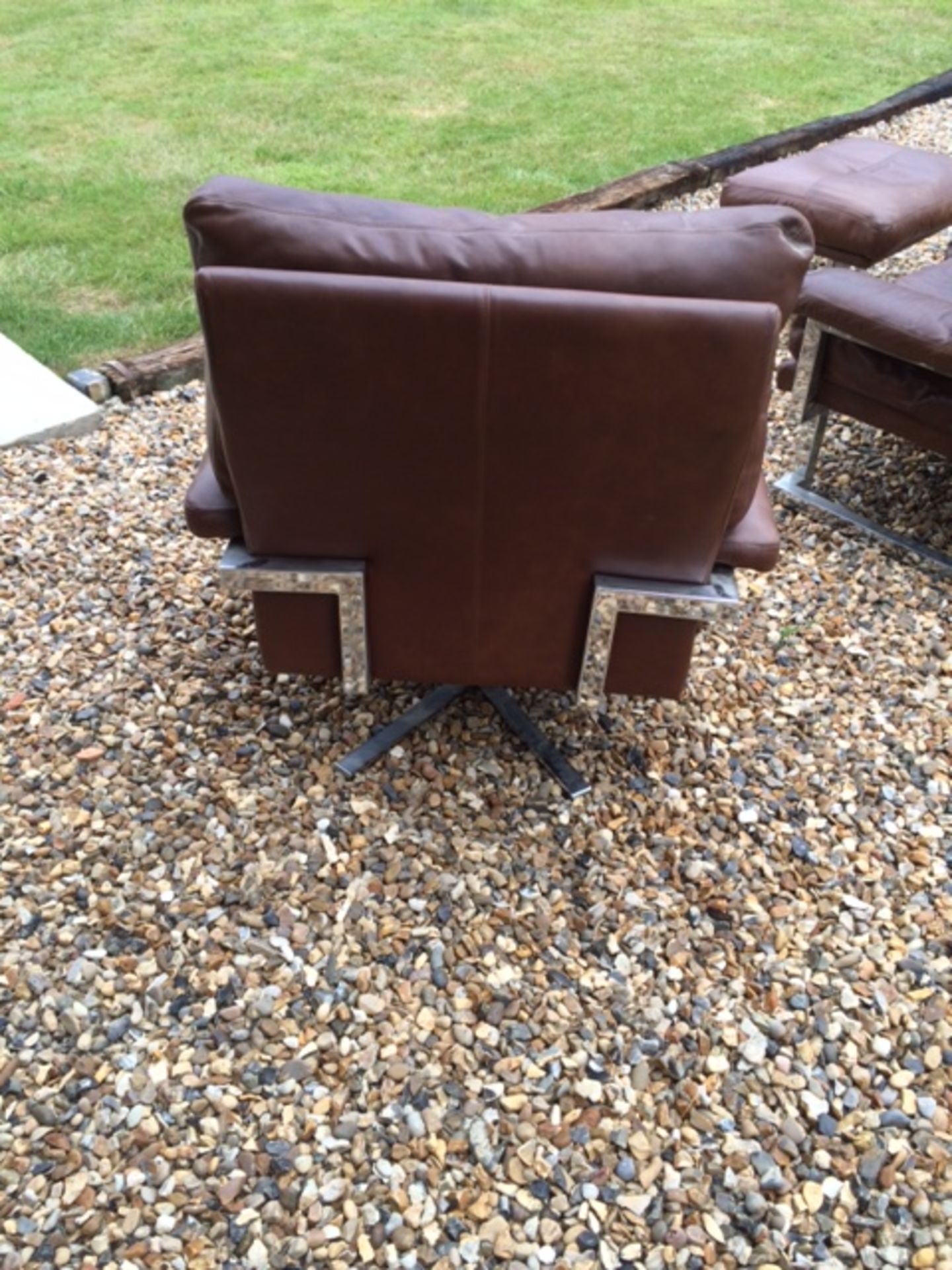 Rare Pieff vintage retro 70s brown leather 3 seater sofa, 2 seater sofa, chair and stool. - Image 8 of 8