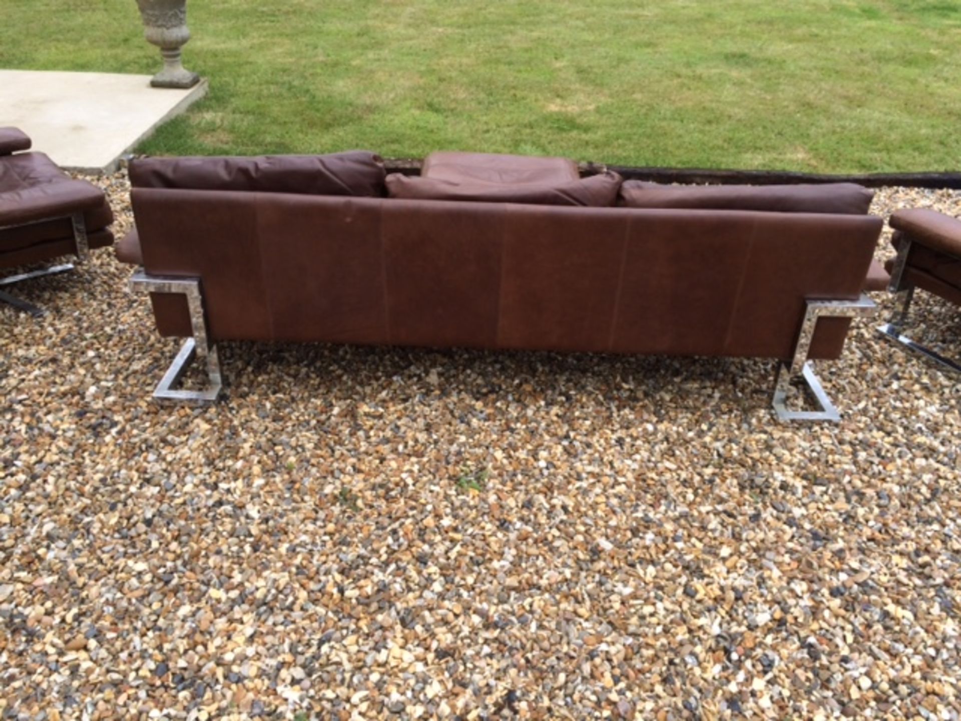 Rare Pieff vintage retro 70s brown leather 3 seater sofa, 2 seater sofa, chair and stool. - Image 4 of 8
