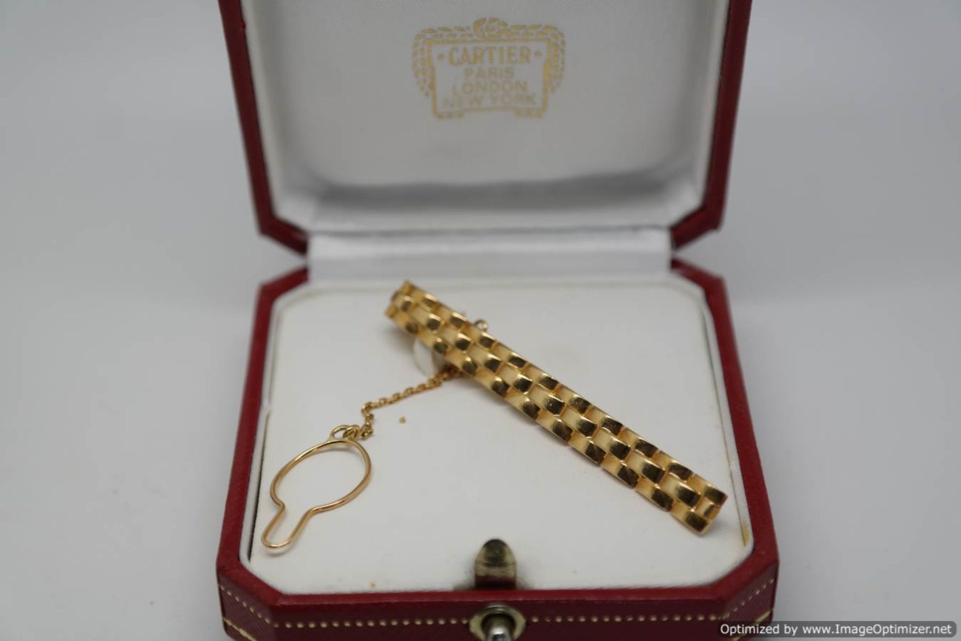 CARTIER 18ct GOLD TIE CLIP/SLIDE WITH SAFETY CHAIN 11.5 GRAMS