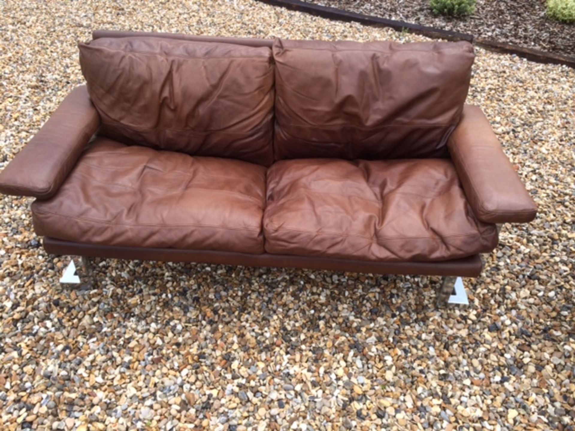 Rare Pieff vintage retro 70s brown leather 3 seater sofa, 2 seater sofa, chair and stool. - Image 2 of 8