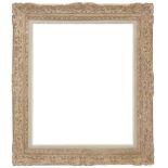 A 20th Century Impressionist frame,
carved and polychromed, grey inlay, dentil, hollow with leaf