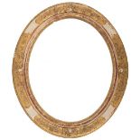 A German 19th Century oval Biedermeier frame,
gilded, stylized leaf sight, hollow, cushion moulded