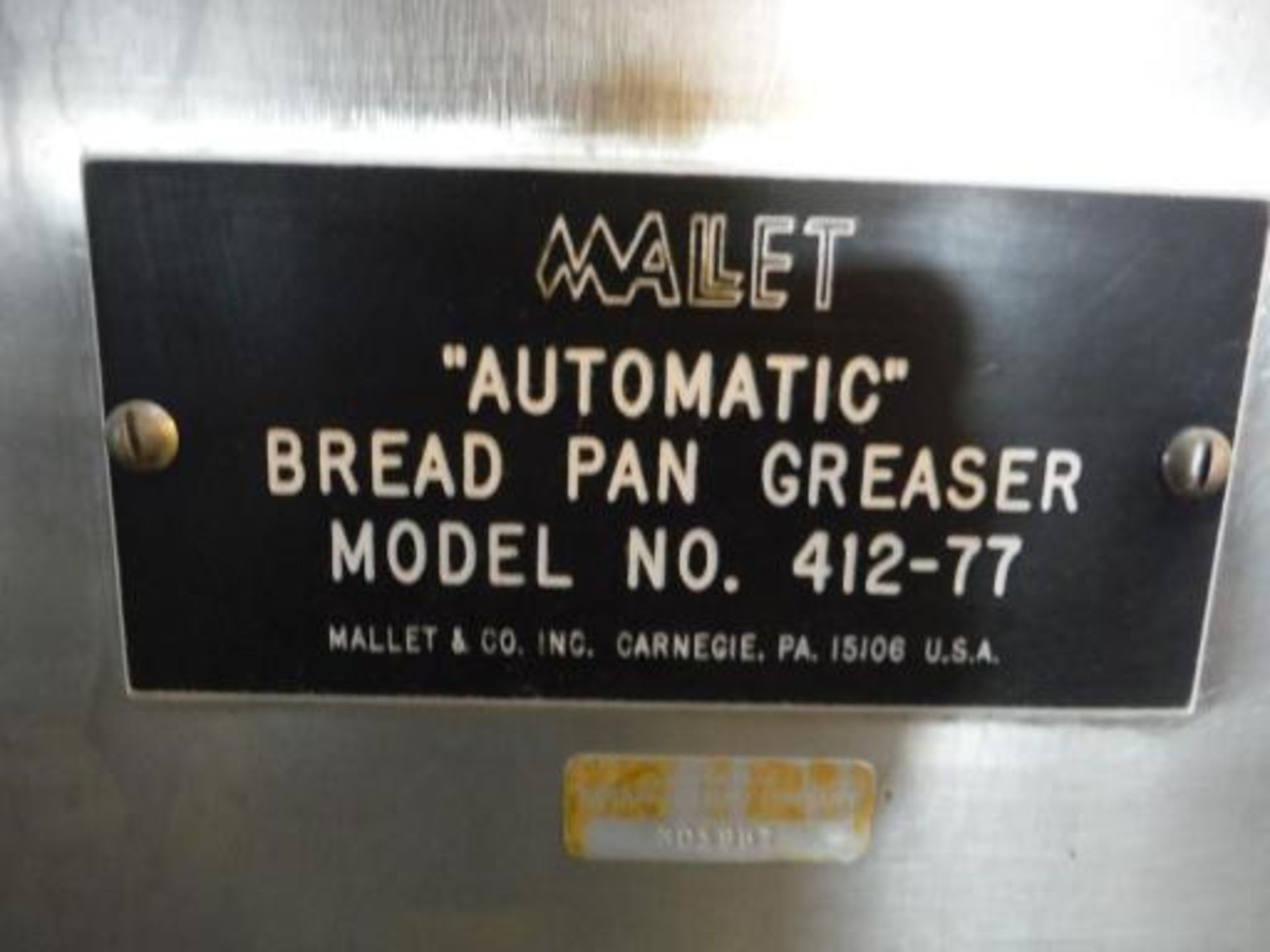 Malet Automatic Bread Pan Greaser, Model 412-77, 60 in. long x 33 in. tall, SS frame, casters ***___ - Image 3 of 6