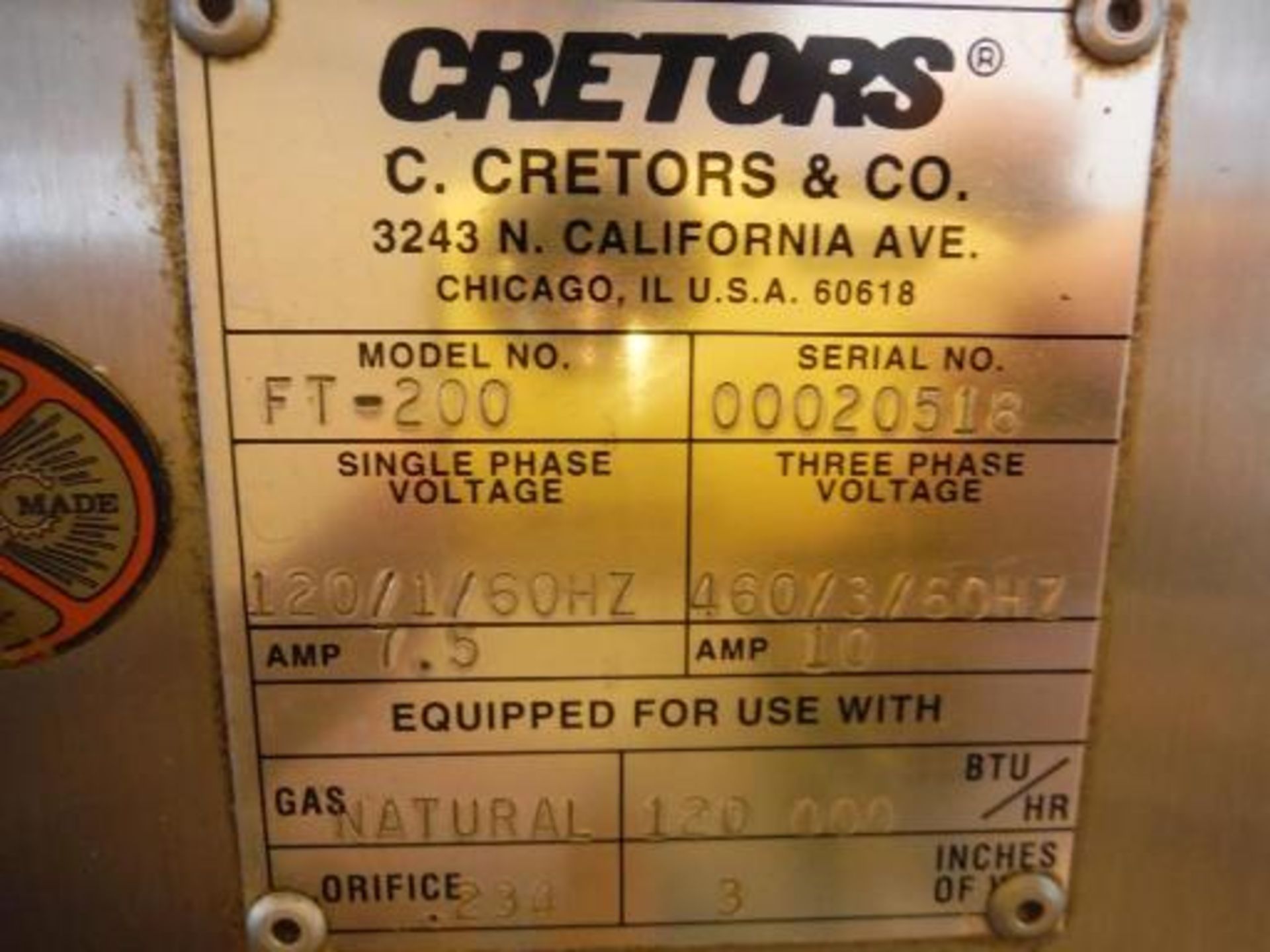 Cretors popcorn popper, Model FT-200, SN 00020518, 71 in. infeed height, 40 in. discharge height, SS - Image 3 of 6