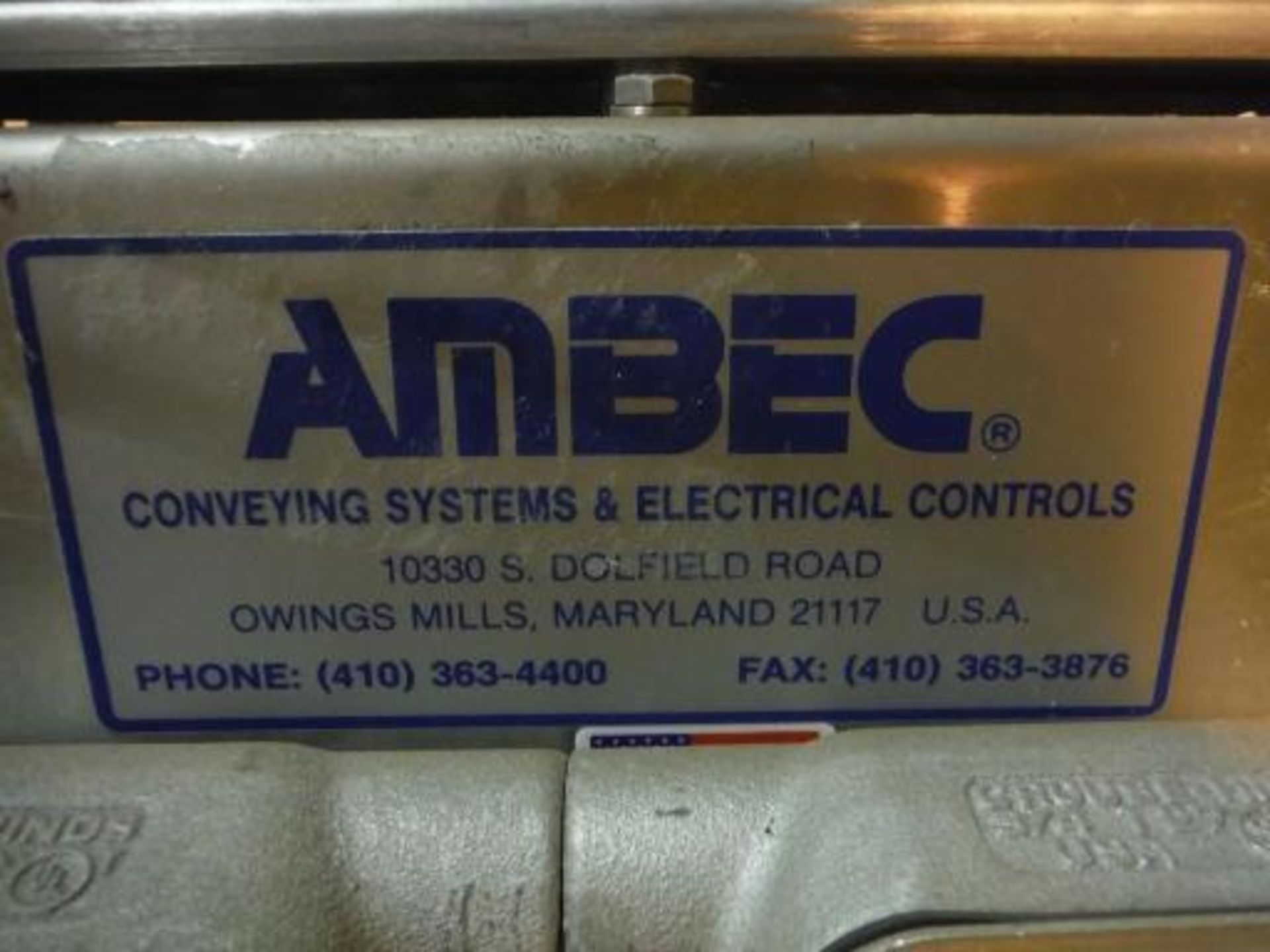 Ambec conveyor, 216 in. long x 14 in. wide x 30 in. tall, 1 hp drive, SS frame ***___   A Rigging - Image 5 of 5