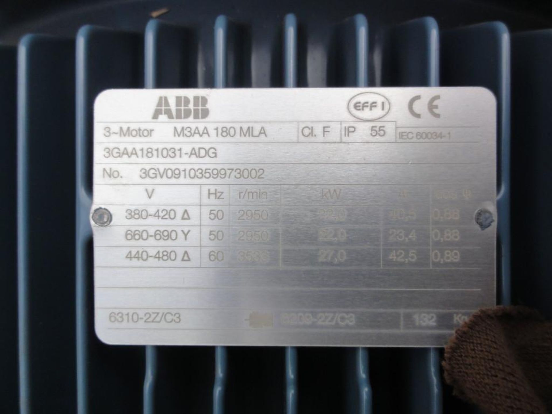 NEW ABB 30HP Electric Motor, Make:ABB, Model: 3GAA181031-ADG, Serial Number: CSN10-311232, HP:30, - Image 7 of 8