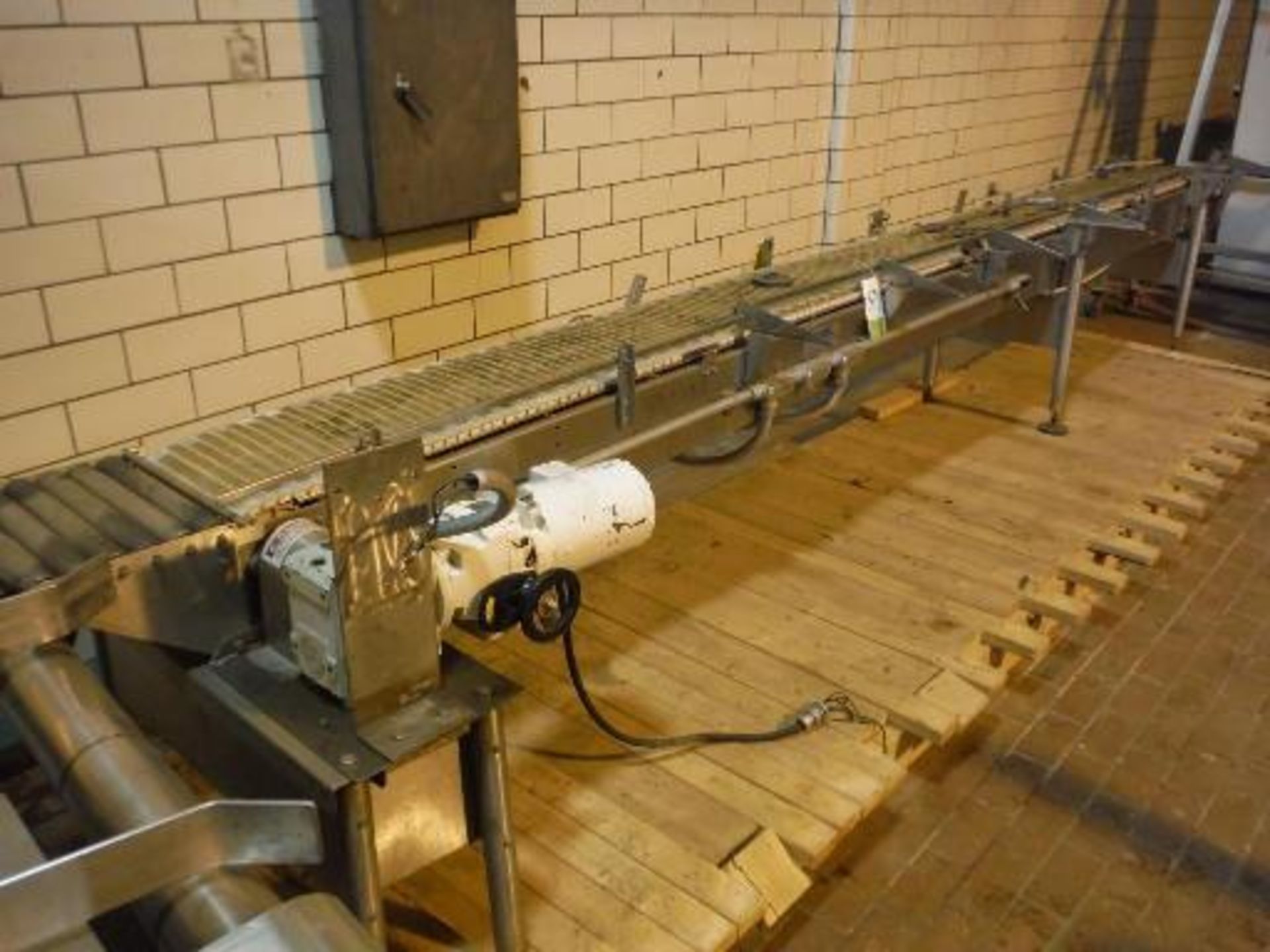 Ambec conveyor, 216 in. long x 14 in. wide x 30 in. tall, 1 hp drive, SS frame ***___   A Rigging