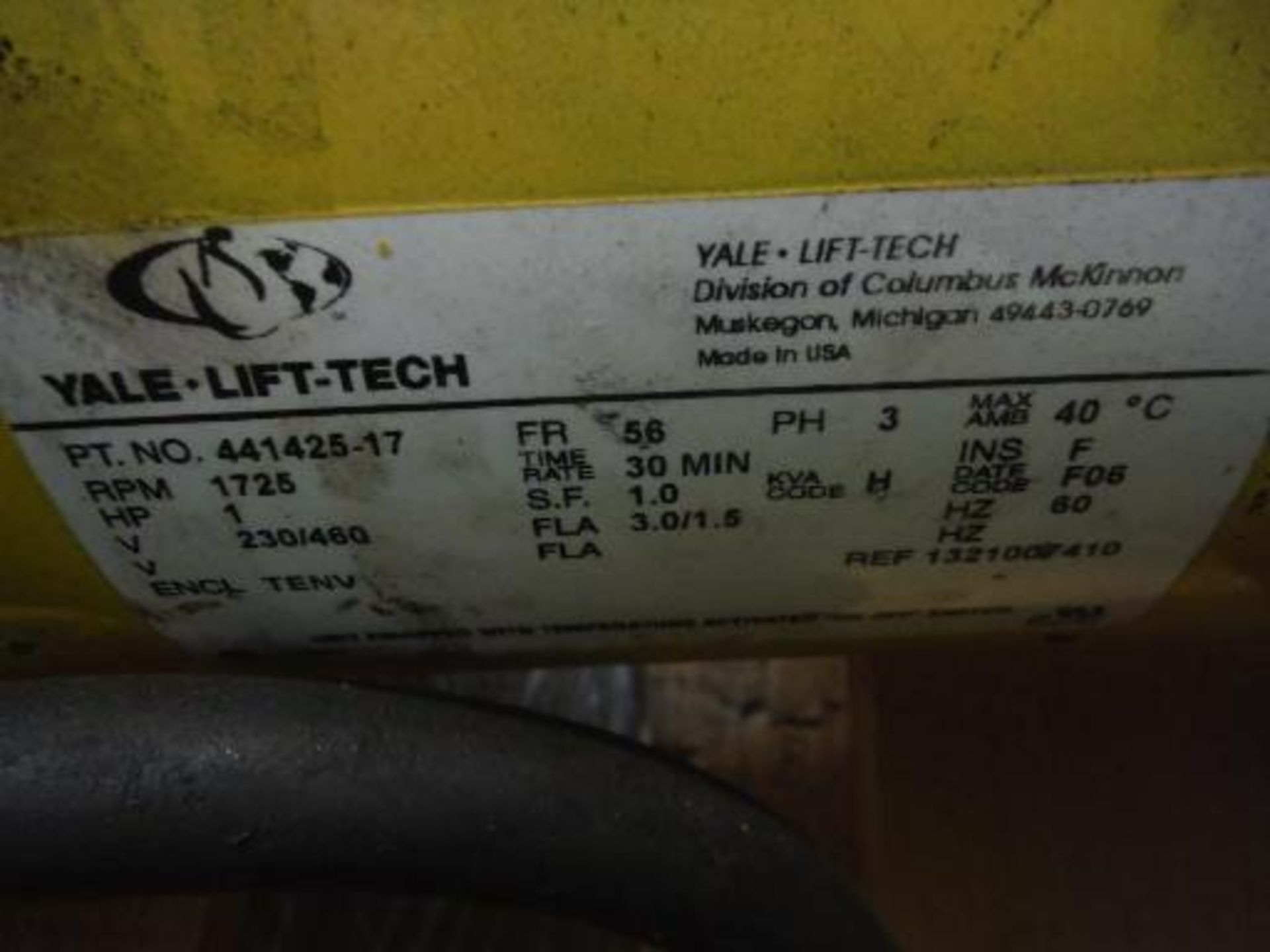 1 hp Yale-Lift-Tech overhead hoist, 1/4 hp Yale-Lift-Tech overhead hoist ***___   A Rigging Fee of _ - Image 2 of 4