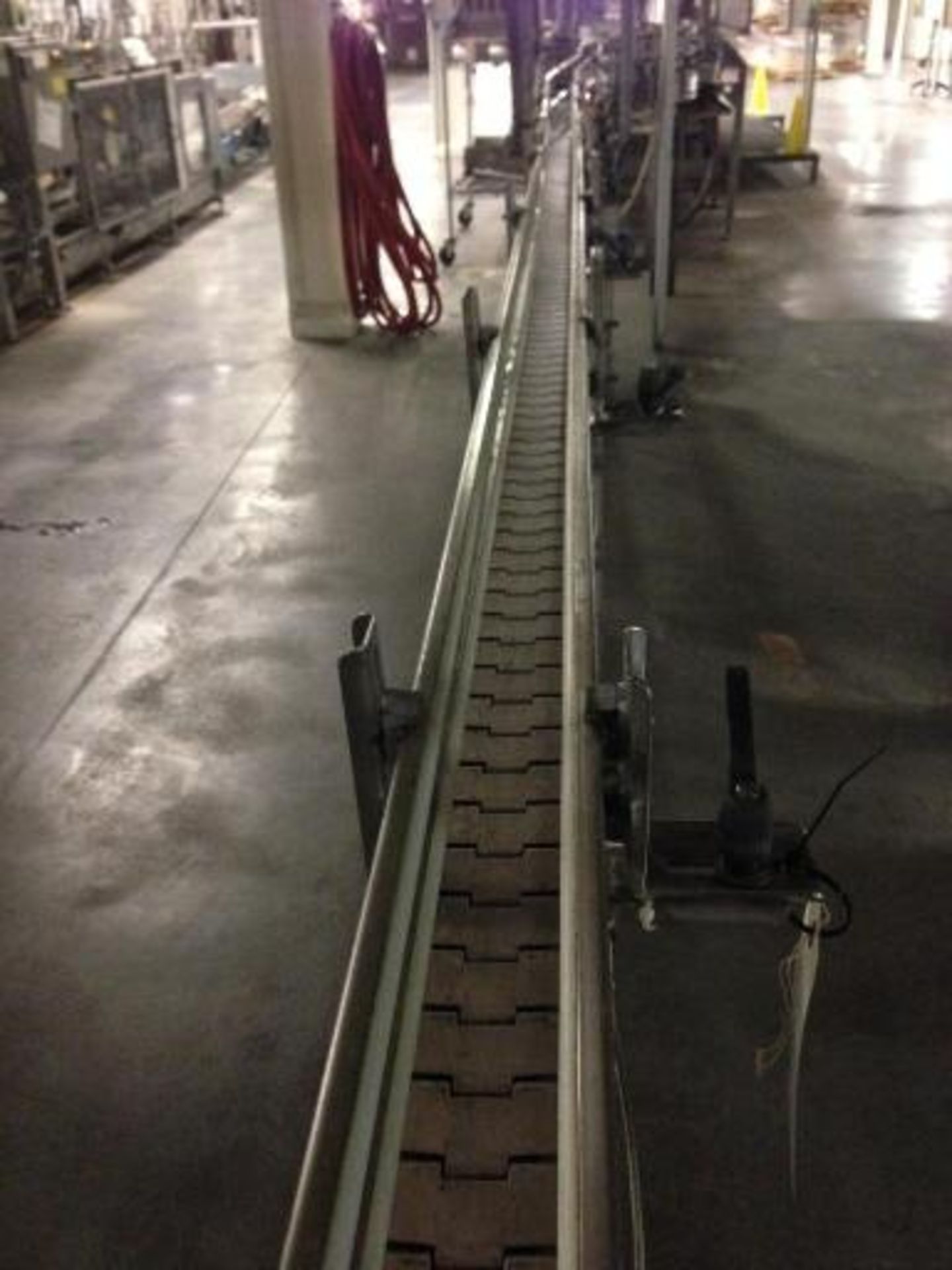 Arrowhead SS bottle conveyor, 3 1/4 inch table top chain approx. 30 feet long with motor and - Image 2 of 4