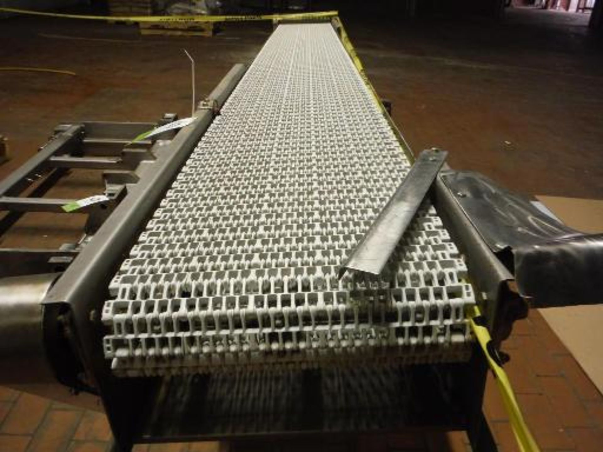 Friesens interlock belt conveyor, 13 ft long x 16 in. wide x 32 in. tall, SS frame (ET-31873) This - Image 6 of 6