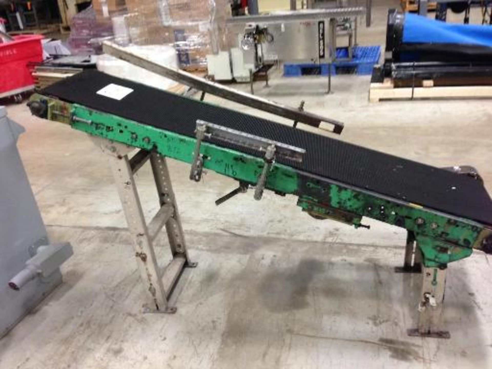 Mild steel decline conveyor rubber belt (old 872), 16 wide x 72 long, from case packer to case