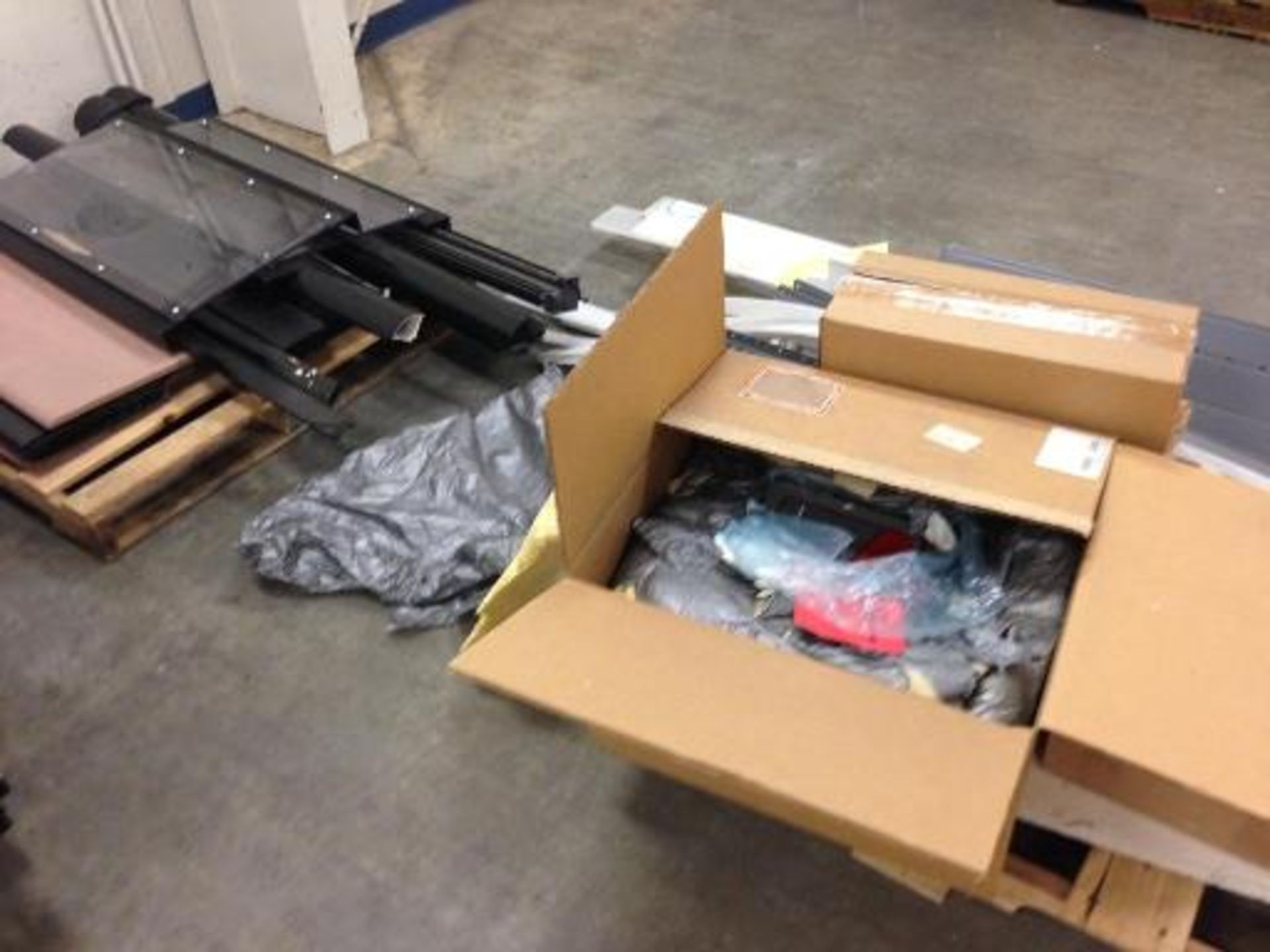 (8) pallets and a cart conveyer parts, heater parts, diaphragm pump parts (LOT) This item located in - Image 14 of 15