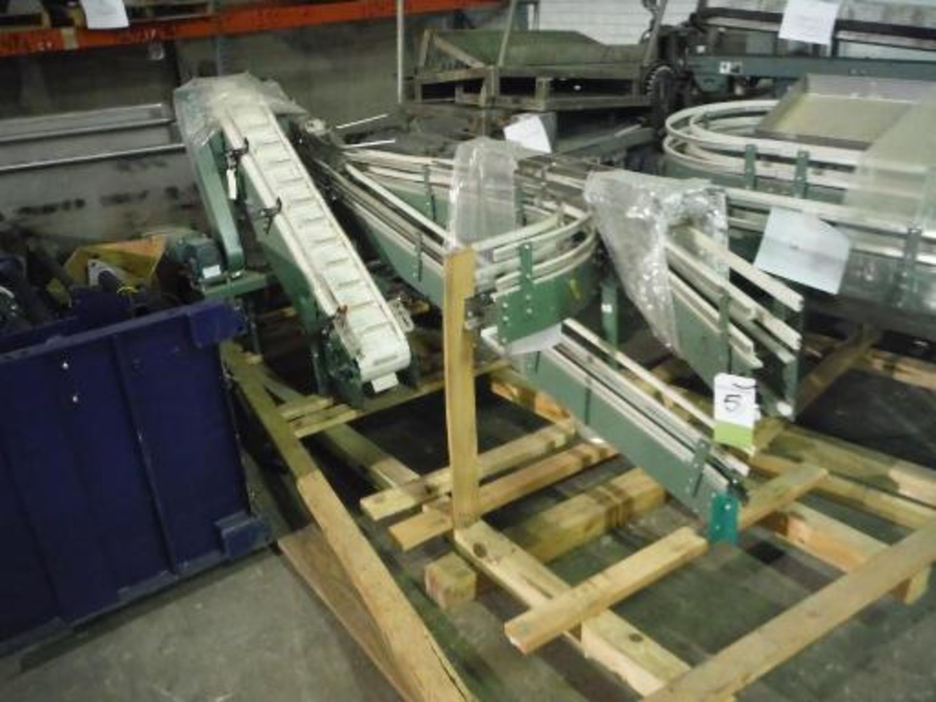 Nercon Power Belt Conveyor, approx. 65ft x 3in wide, w/ Cleated Incline Conveyor 5ft long x 8in wide