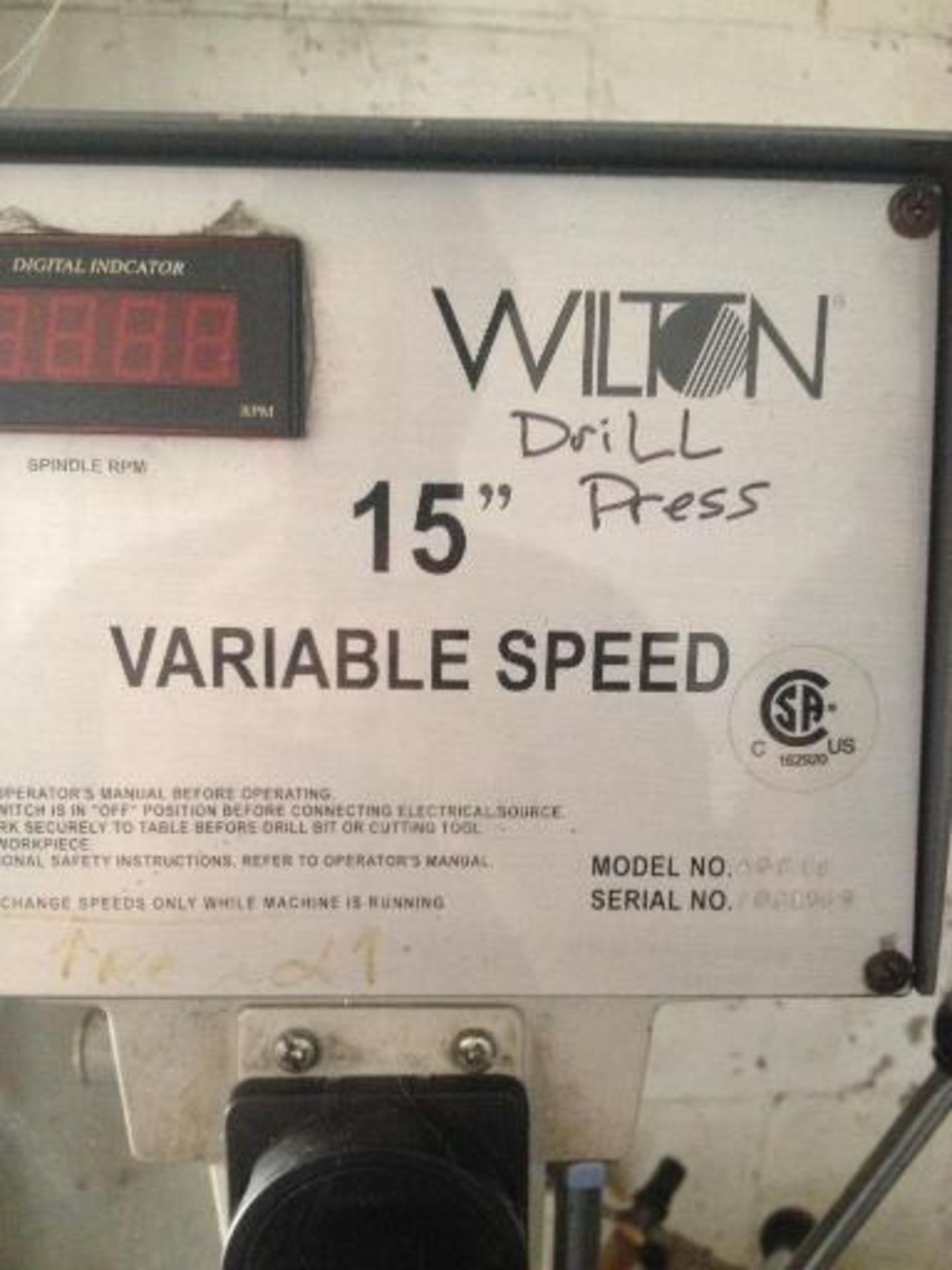 Wilton 15 in. variable speed drill press, T-Slot talbe, floor model (ET-21788 ) This item located in - Image 3 of 8
