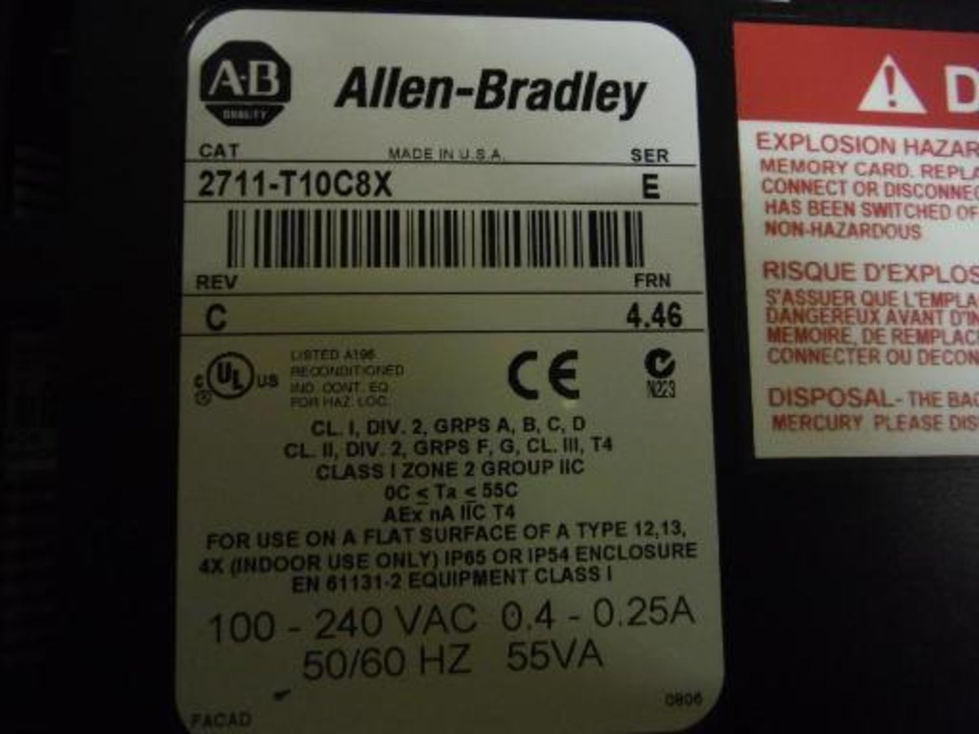 (1) Allen Bradley Panelview 1000, Cat no 2711-T10G1, Ser D, Rev A, (1) Allen Bradley Panelview 1000, - Image 4 of 5