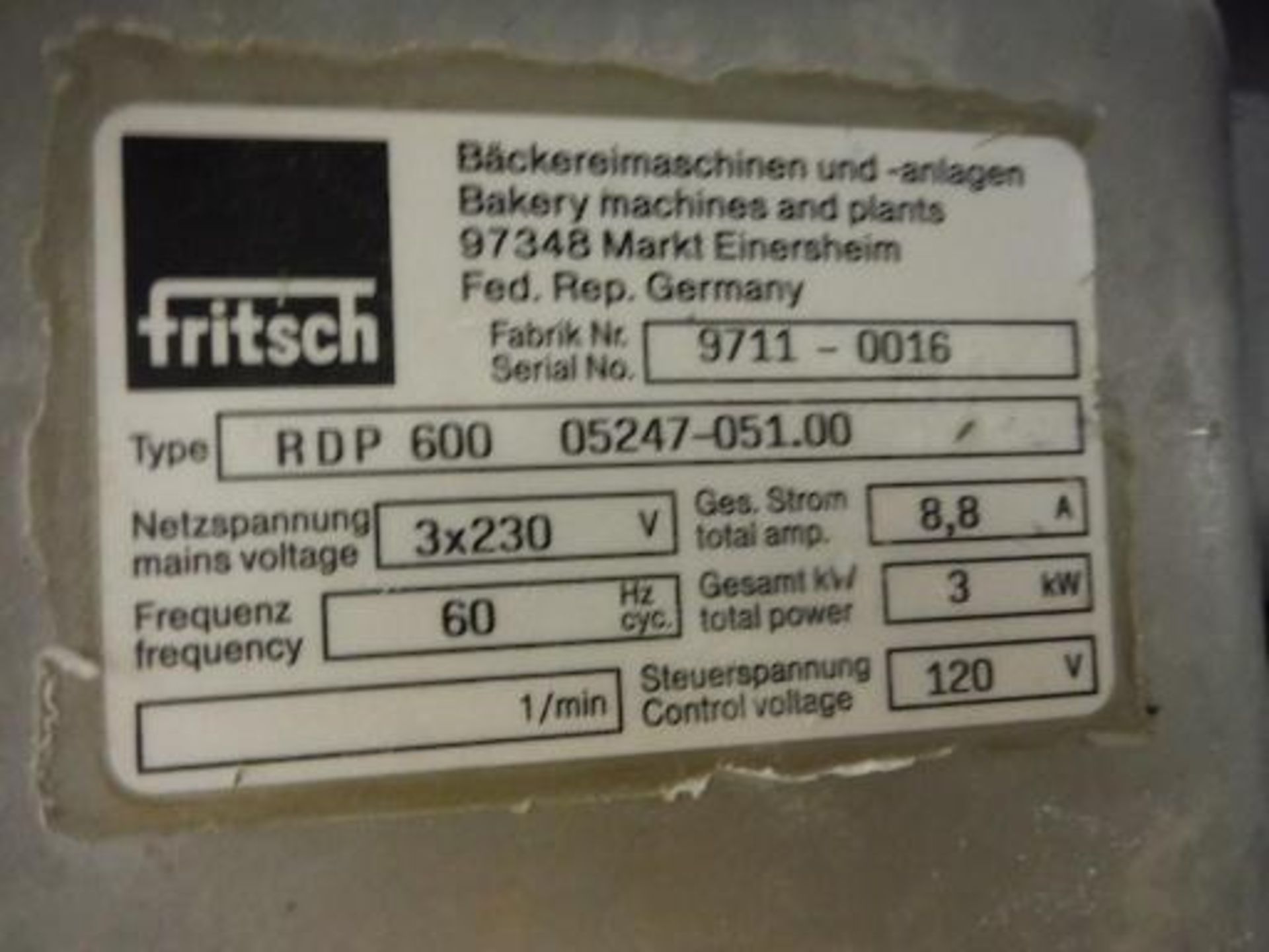 Fritsch 3 roll extruder, Model RDP 600 05247-051.00, SN 9711-0016, approx. 26 in. wide rolls, - Image 3 of 6