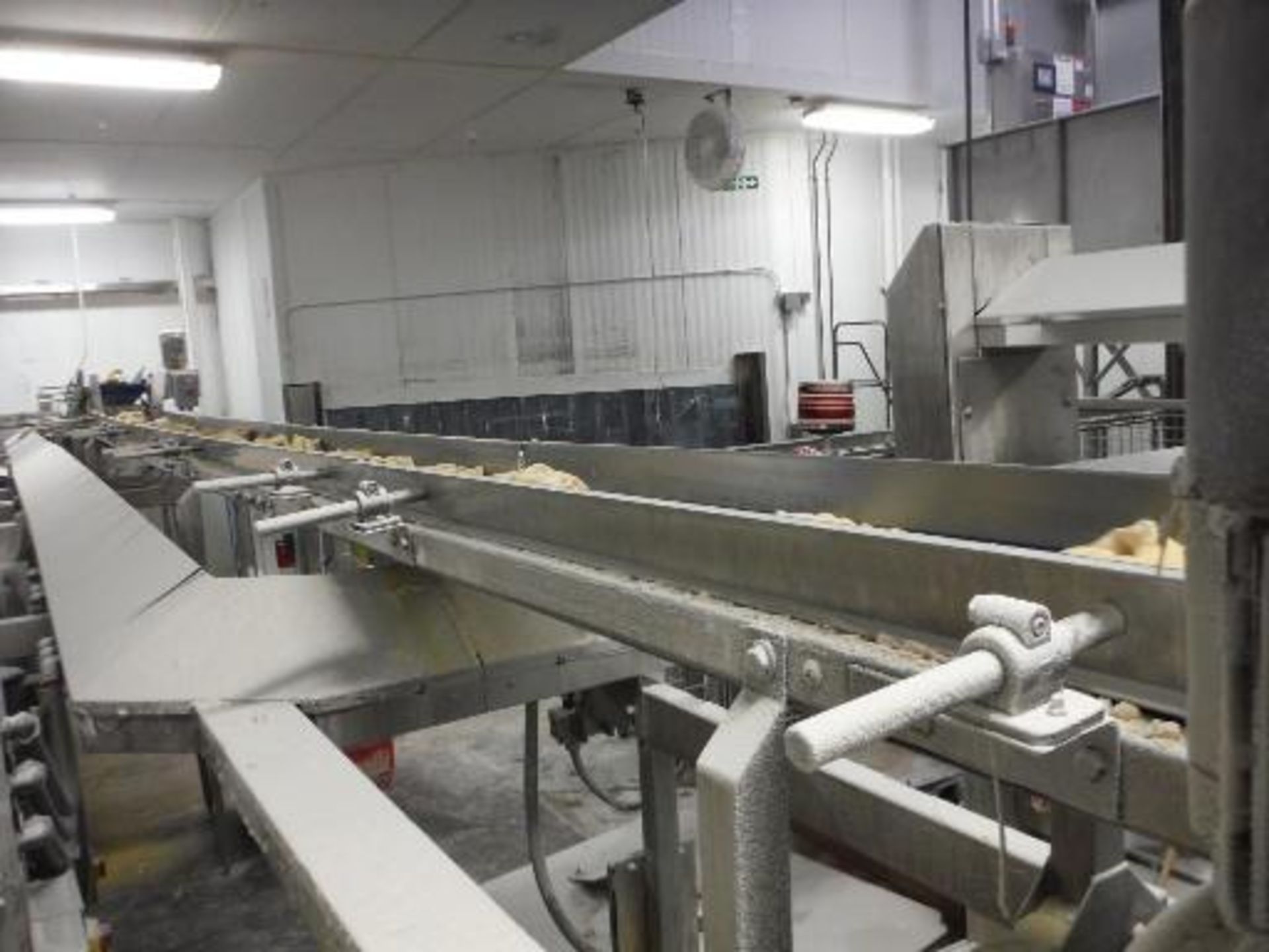 Overhead belt conveyor, blue sanitary belt, 23 ft. long x 12 in. wide, SS frame, with drive   __This - Image 5 of 7