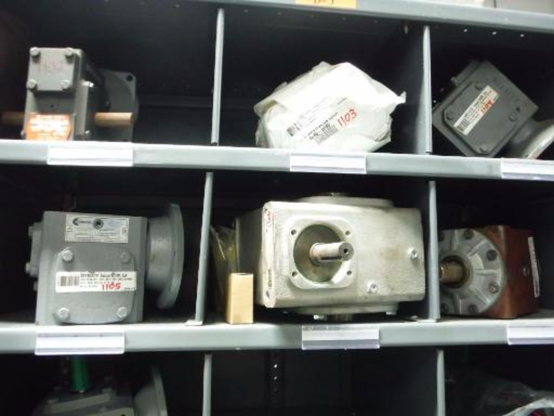 (7) MS Shelves with contents, including miscellaneous gearboxes, motors and parts. Located in - Image 13 of 30