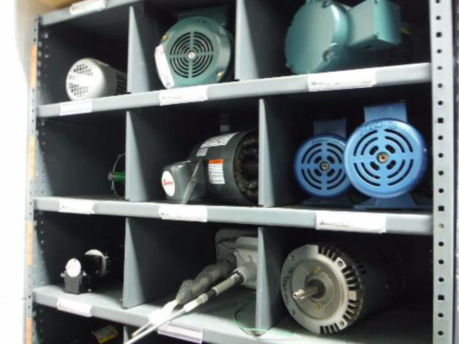 (7) MS Shelves with contents, including miscellaneous gearboxes, motors and parts. Located in - Image 5 of 30