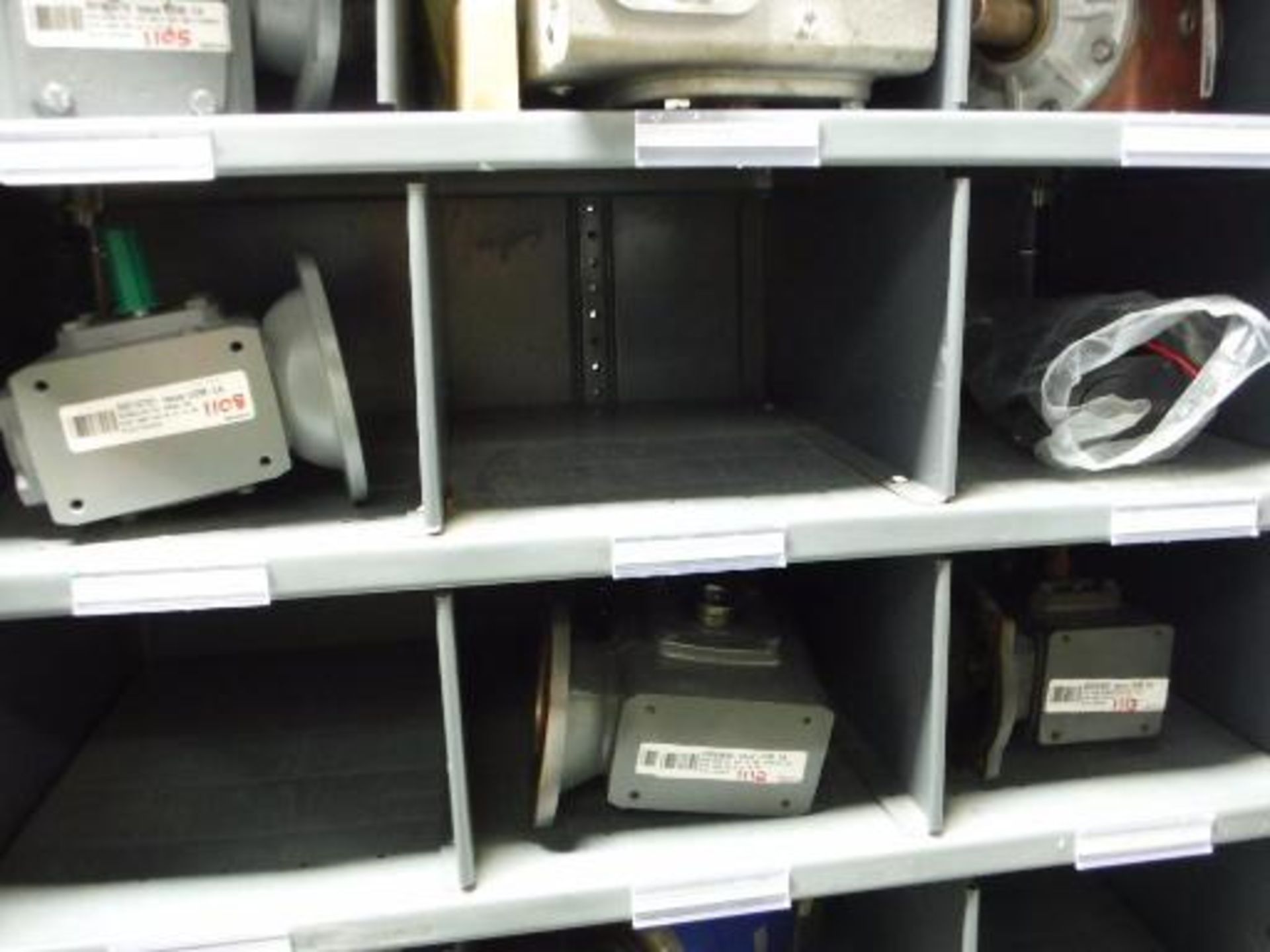(7) MS Shelves with contents, including miscellaneous gearboxes, motors and parts. Located in - Image 12 of 30