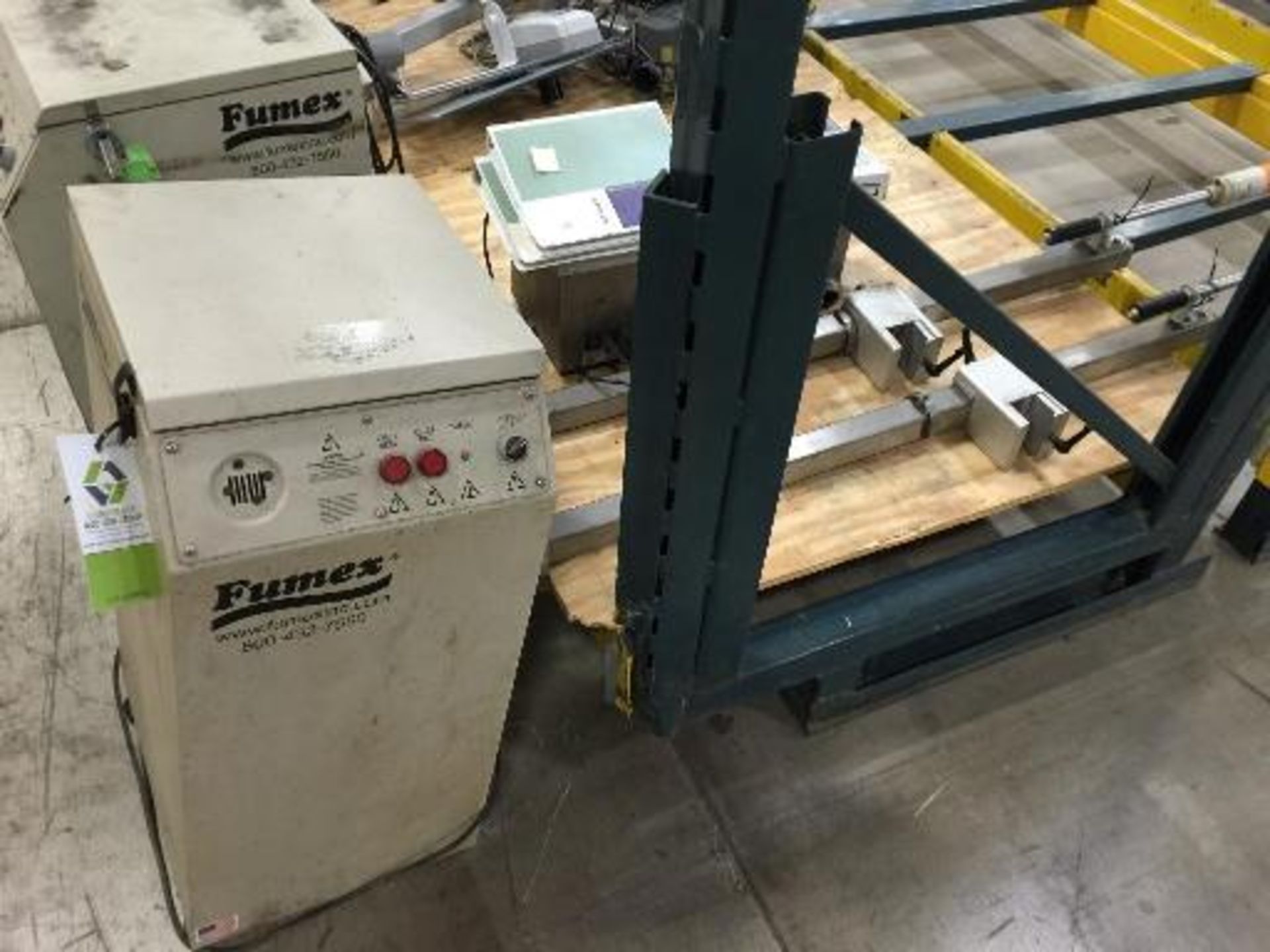 Fumex fume cabinet with pole for mounting fixture. (NO LASER). Located in Marion, Ohio Rigging