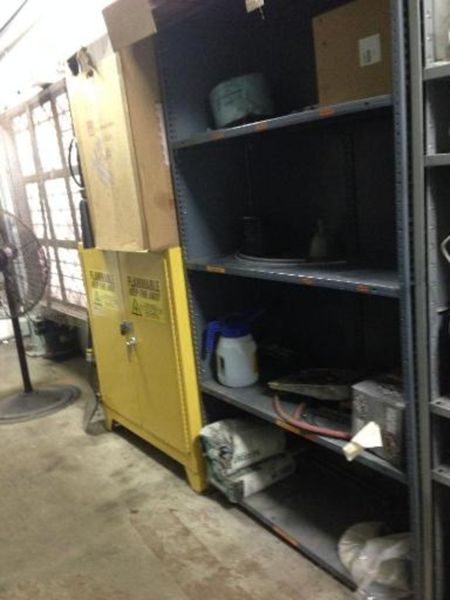 Flammable cabinet; shelves and inventory. Located in Marion, Ohio Rigging Fee: $150