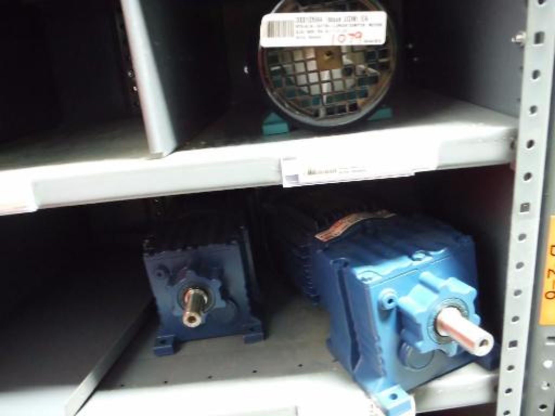 (7) MS Shelves with contents, including miscellaneous gearboxes, motors and parts. Located in - Image 6 of 30