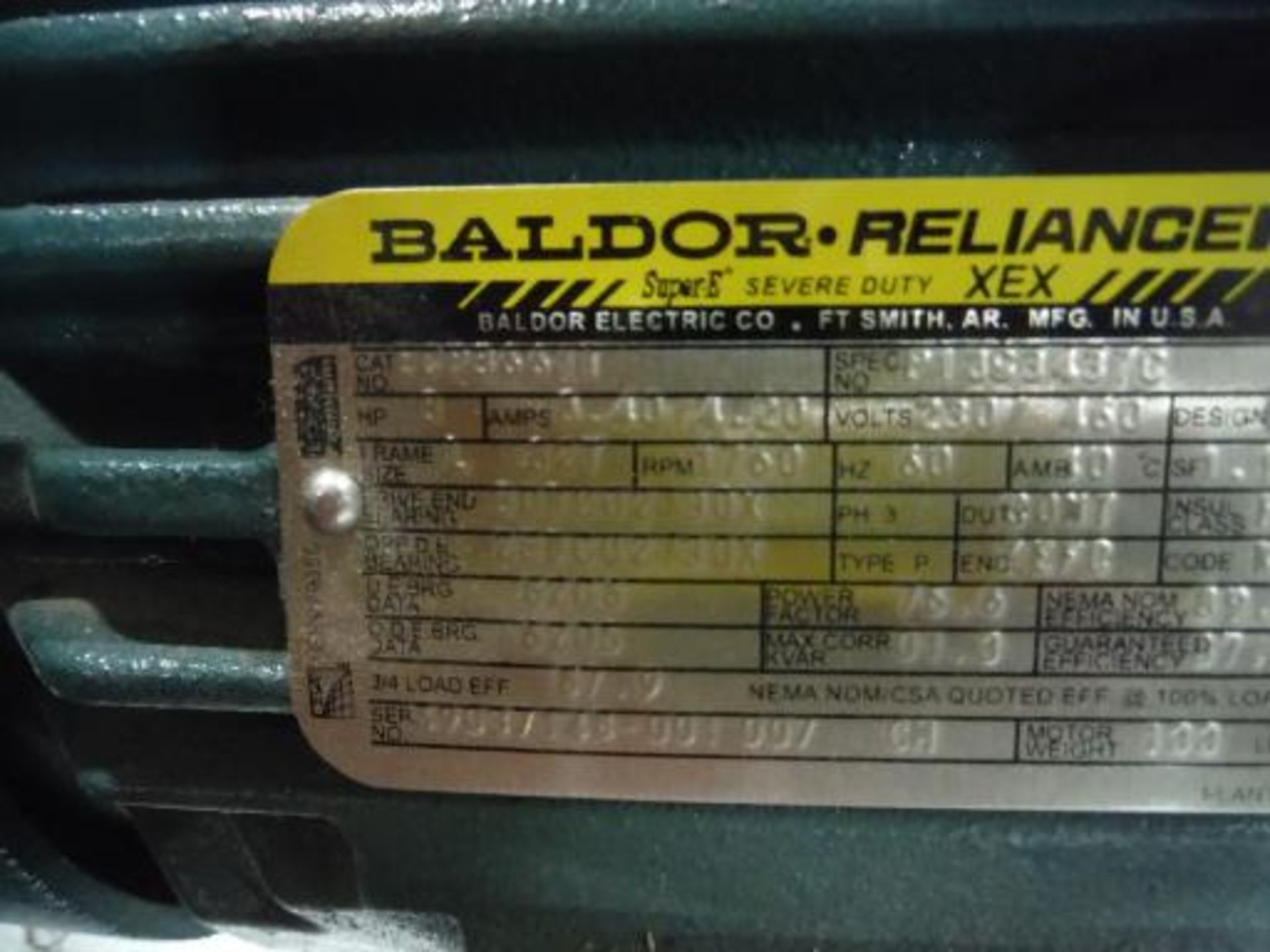 New Baldor 3 HP motor, Frame L 182T, see pictures for specs. Located in Marion, Ohio Rigging Fee: $ - Image 2 of 2