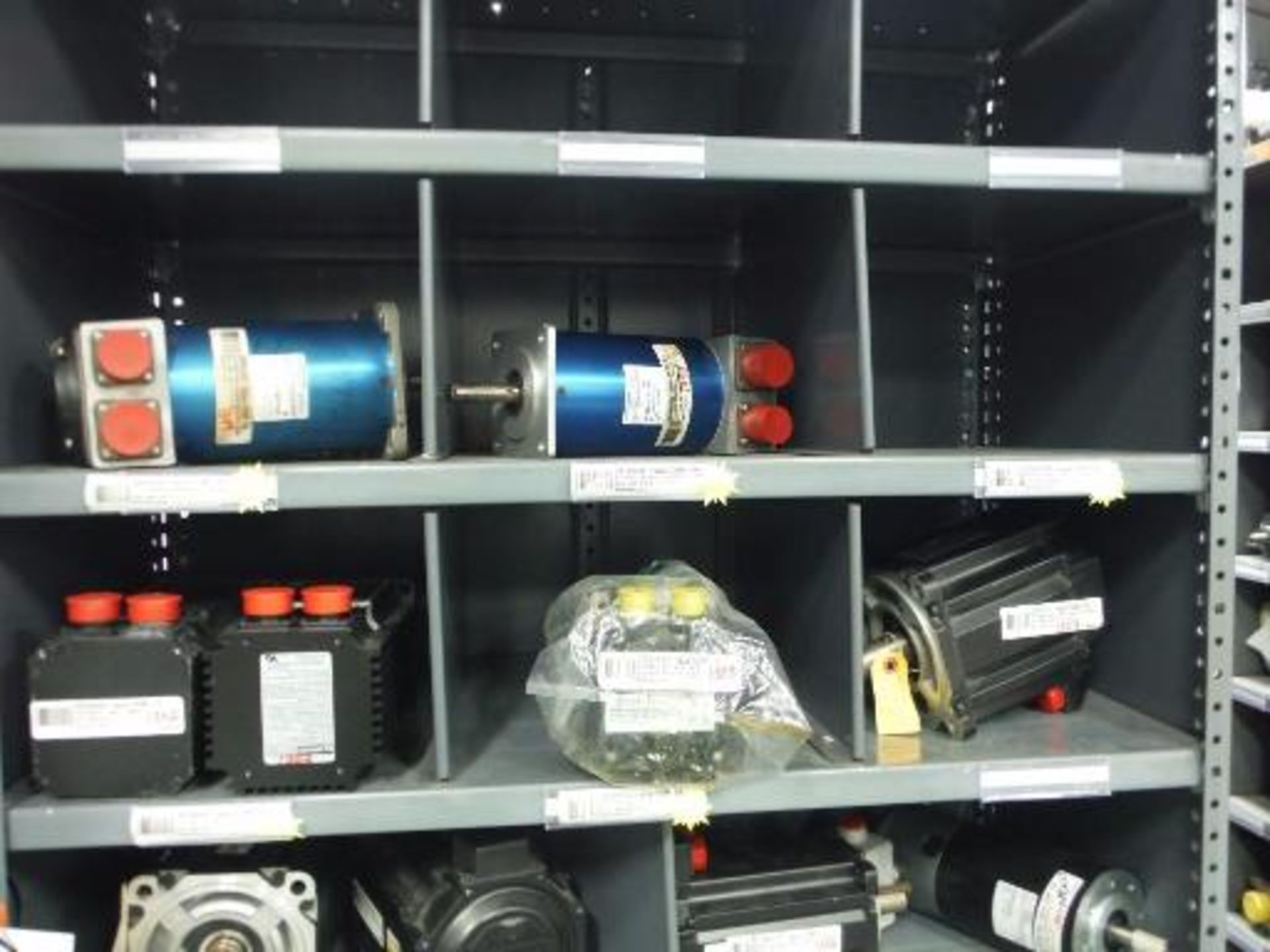 (7) MS Shelves with contents, including miscellaneous gearboxes, motors and parts. Located in - Image 2 of 30